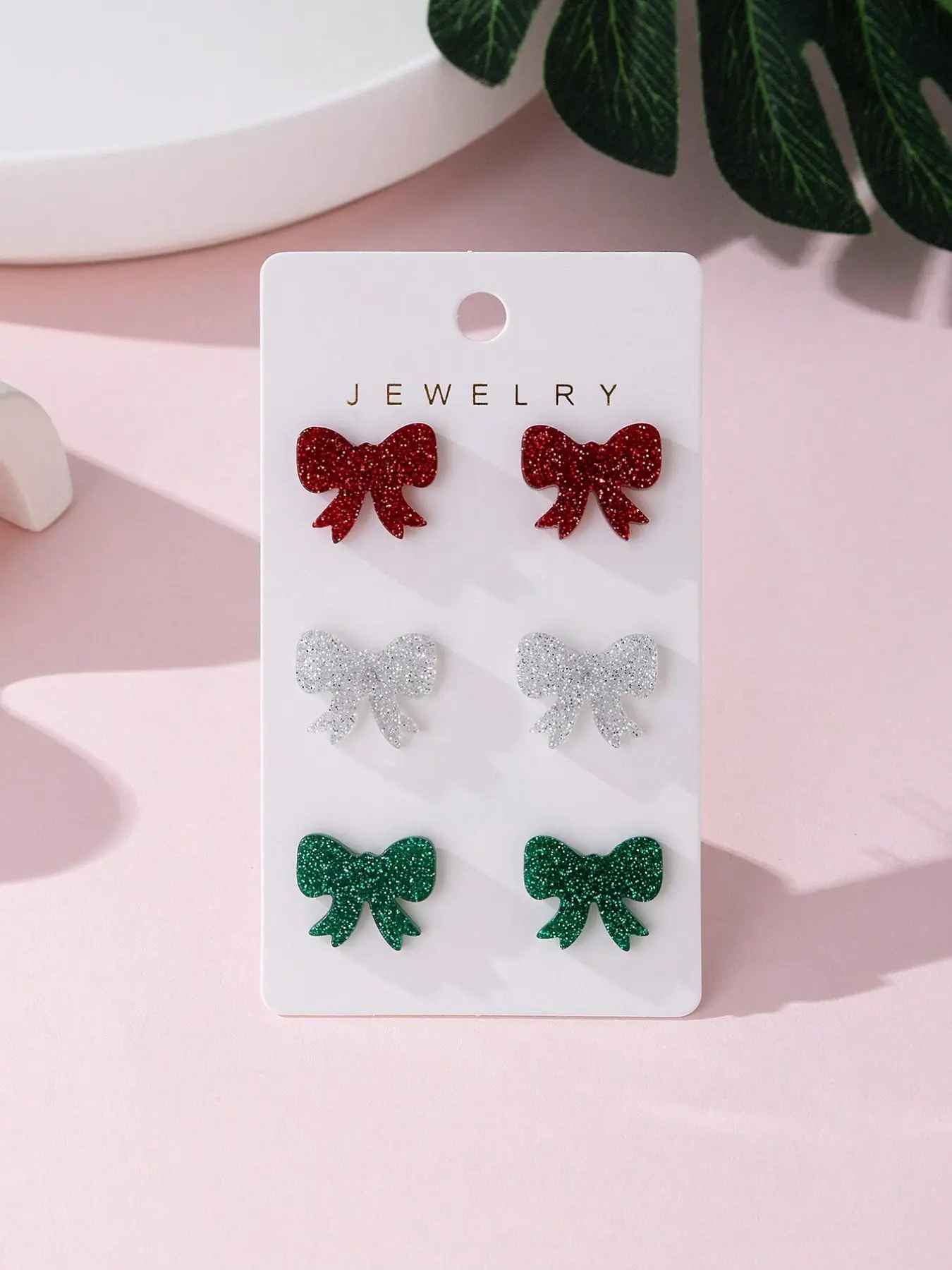 3 Pair Christmas Colorful Bow Design Fashion Jewelry Earrings Set, Perfect Gift For Holiday Parties