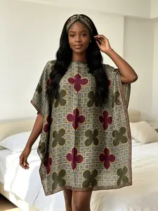 Women's Short Kaftan Dress Plus Size Satin Silky Loose Boho Batwing Cover Up, One Piece Mini Caftan Tunic, Bohemian Ethnic Print Oversized Beach Kimono, Loungewear Nightgown Casual Resort Pool Vacation Dress for Curvy Women