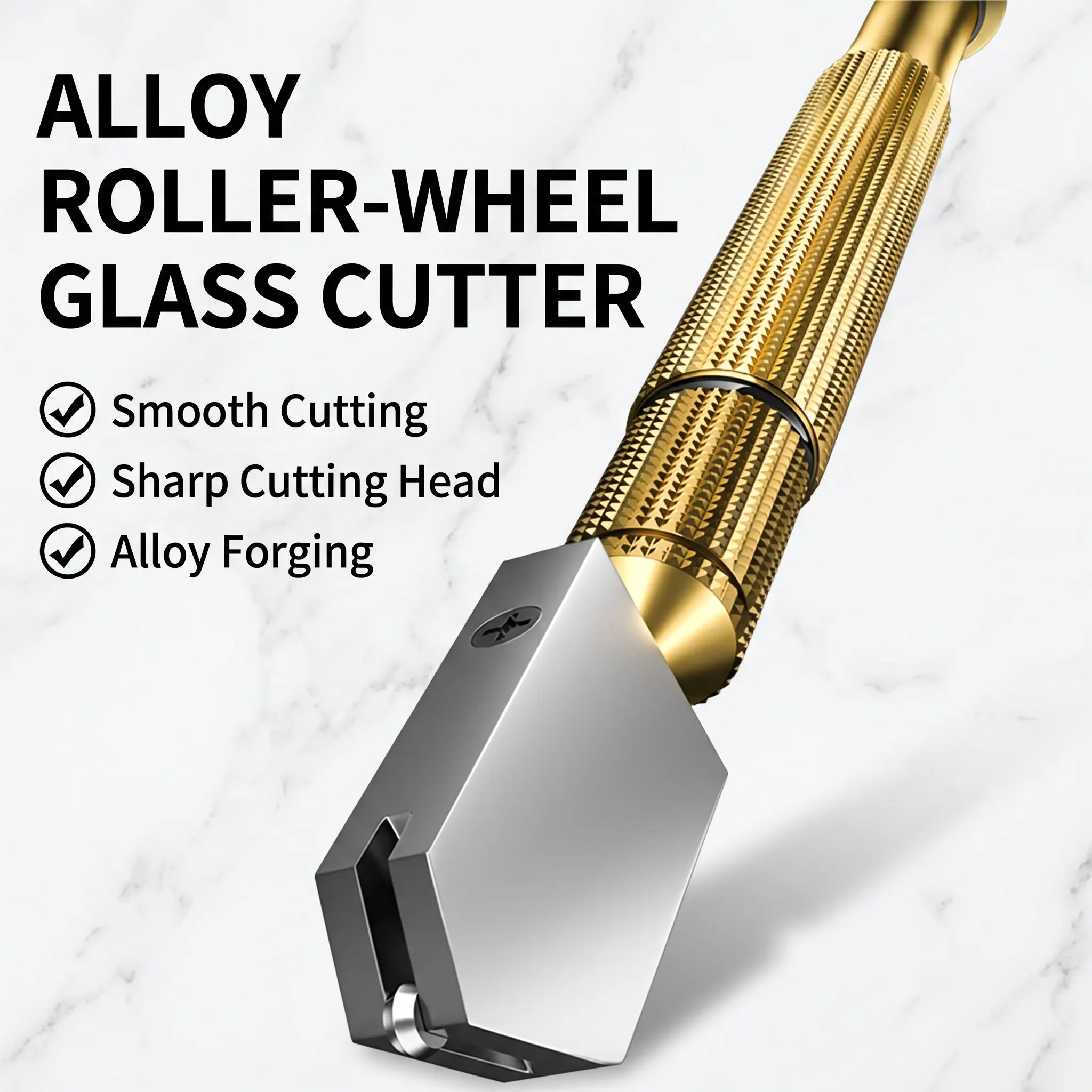 Glass Cutter with Diamond Head & Steel Blade for 3-15mm Glass, Anti-Slip Handle Tool for Precision Cutting Work-YY1