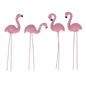4-Piece set of small flamingo garden decoration piles, mini lawn resin flamingo statue, stylish and vivid with metal legs, suitable for sidewalk, outdoor garden decoration, party, beach tropical party decoration