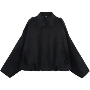 Faux Suede Bomber Jacket, Oversized Casual Lapel Pilot Coat, Long Sleeves Streetwear Outfits
