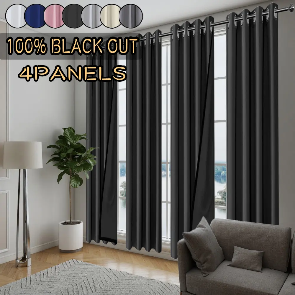 4 pieces, 100% blackout, heat-insulating and noise reducing curtains, made of polyester material, designed with film covering technology, perforated hanging, modern, simple and lightweight, suitable for decoration occasions such as bedrooms, living rooms,