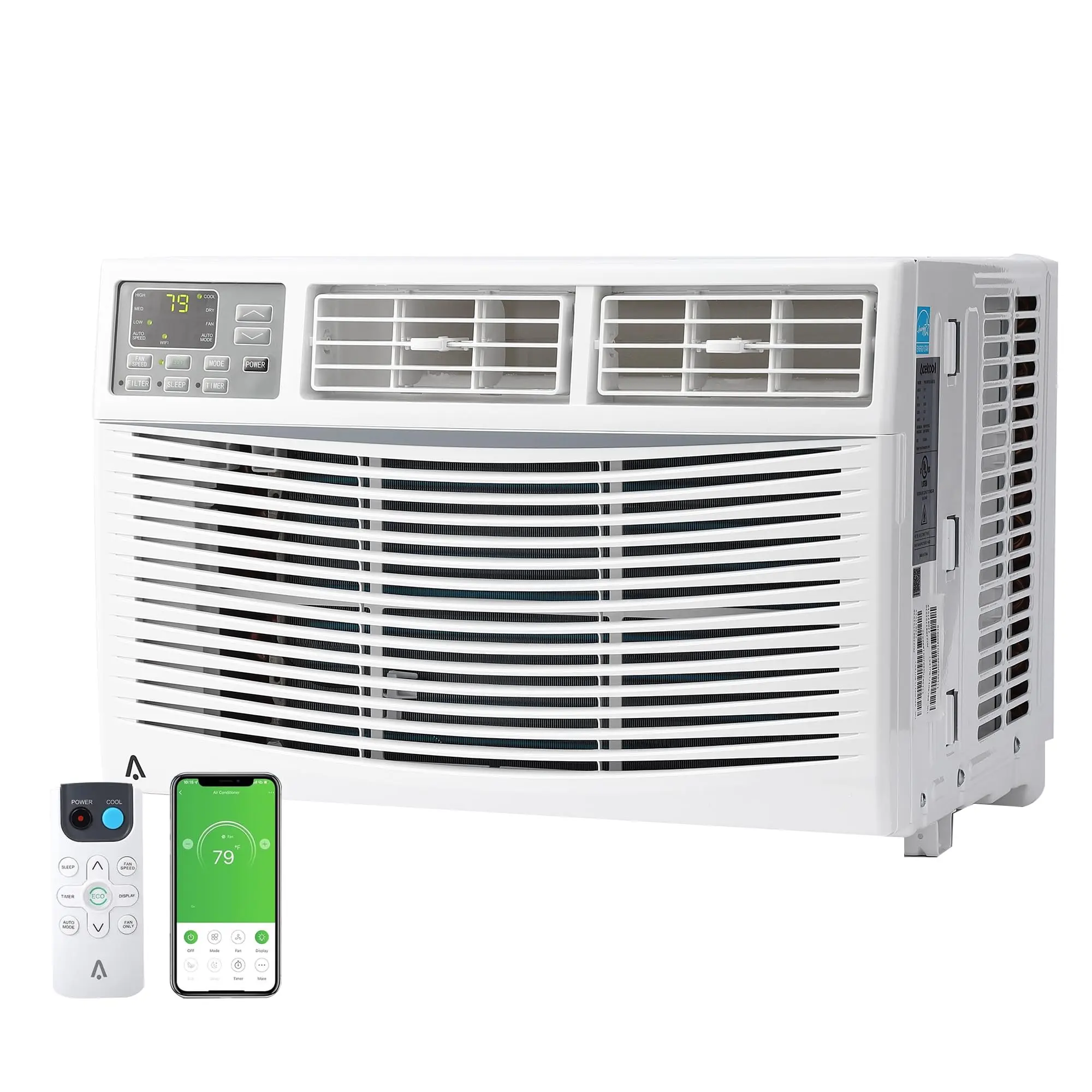 8000 BTU Window Air Conditioner – Energy Efficient, Quiet AC Unit, Smart Wi-Fi App, 3-in-1 Cooling/Fan/Dehumidifier, 3 Fan Speeds, Timer, Remote, Cools Up to 350 Sq.Ft for Home or Office