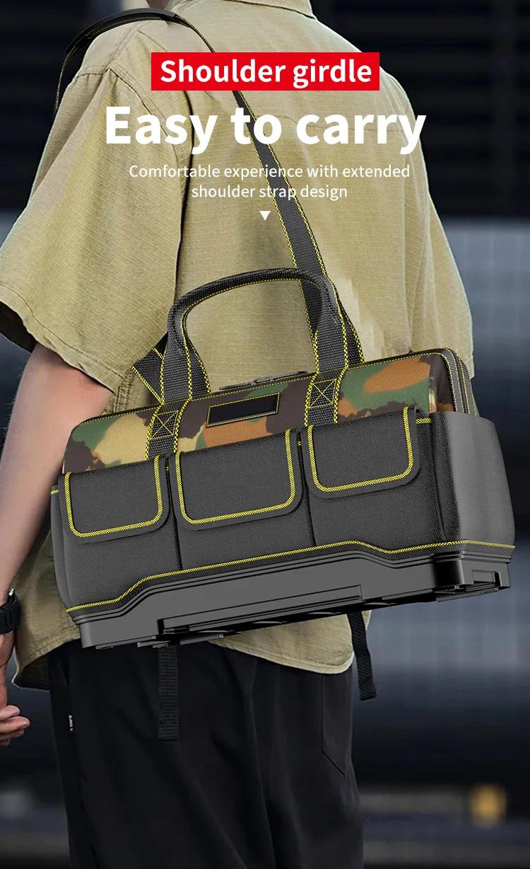 Multi-Pocket Durable Oxford Cloth Tool Case 1680D Double-Layer Reinforced PP Bottom 19in x 25in x 23inOUDISI 19inch Professional Electrician Tool Bag Reflective Waterproof