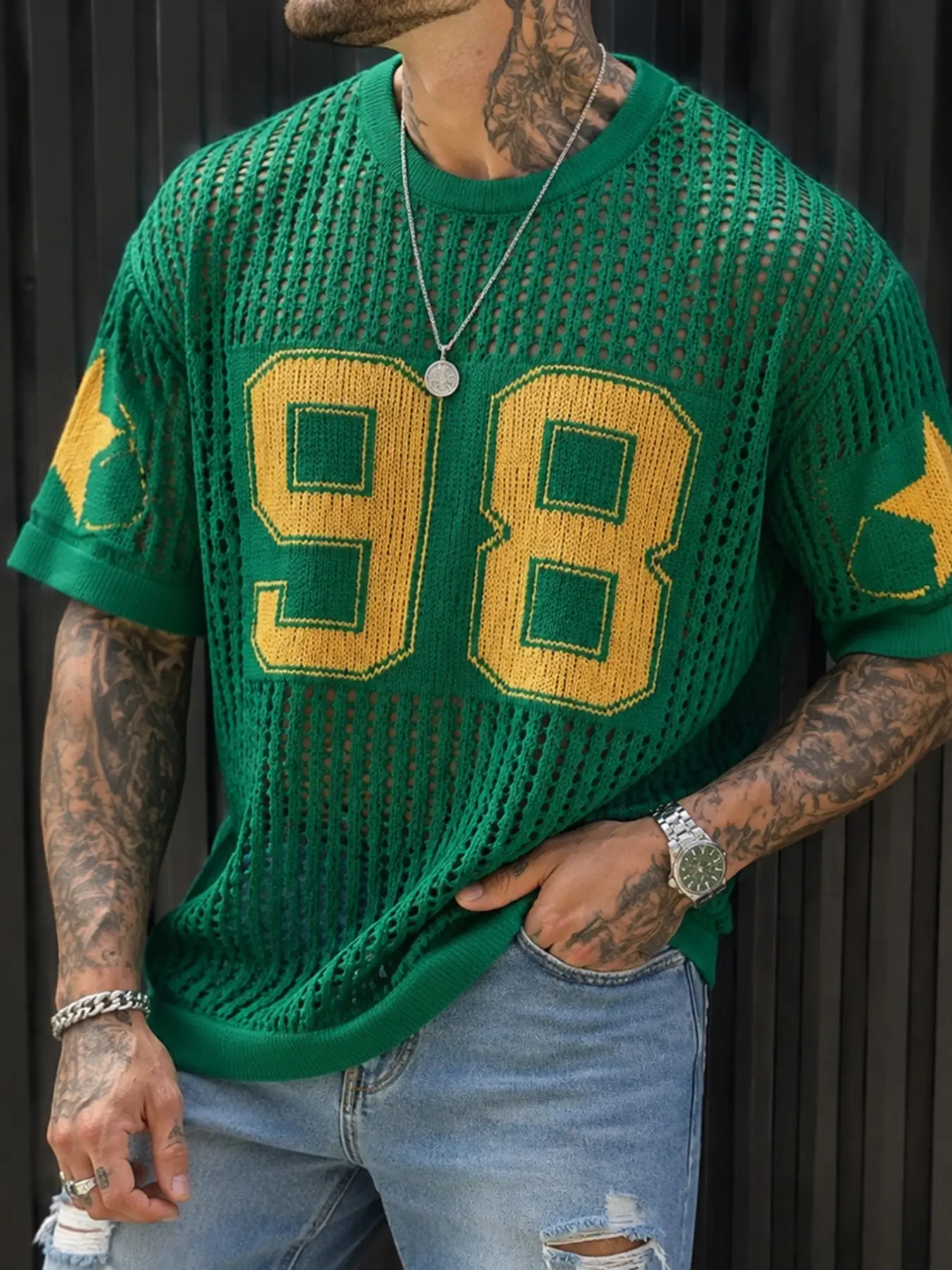 Men's Casual Knit Top, Loose-Fitting Figure Pattern, All Seasons Wear, Unlined Comfortable Design, Ideal for Daily