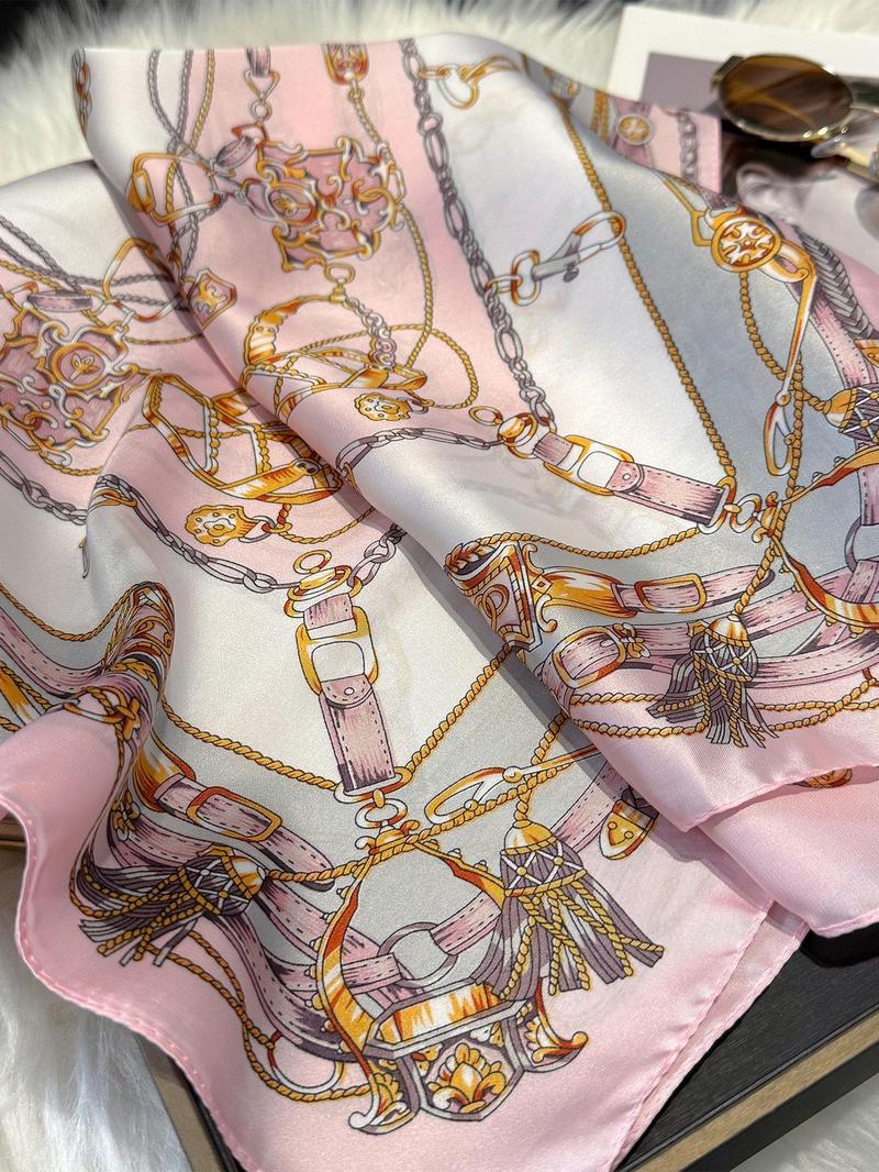 Chain Print Square Scarf, Fashionable Soft Lightweight Scarf for Women, Casual Versatile Accessories for Daily Wear, Fashion Accessories for Party, Daily Clothing Decor