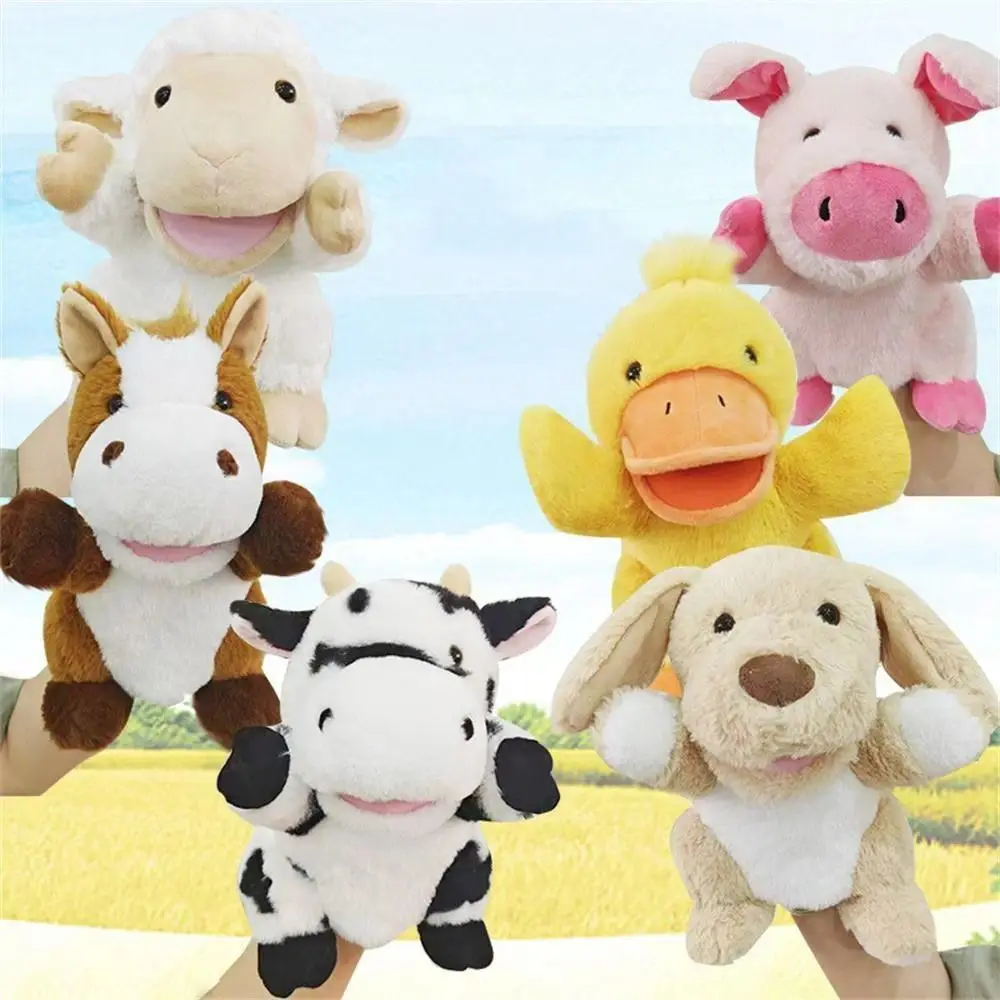 Movable Open-Mouth Plush Animal Hand Puppets - Dog, Horse, Sheep, Cow, Duck, Pig - Unisex Stuffed Hand Dolls for Toddlers - Classic Novelty Stress Relief Toys, Open Mouths