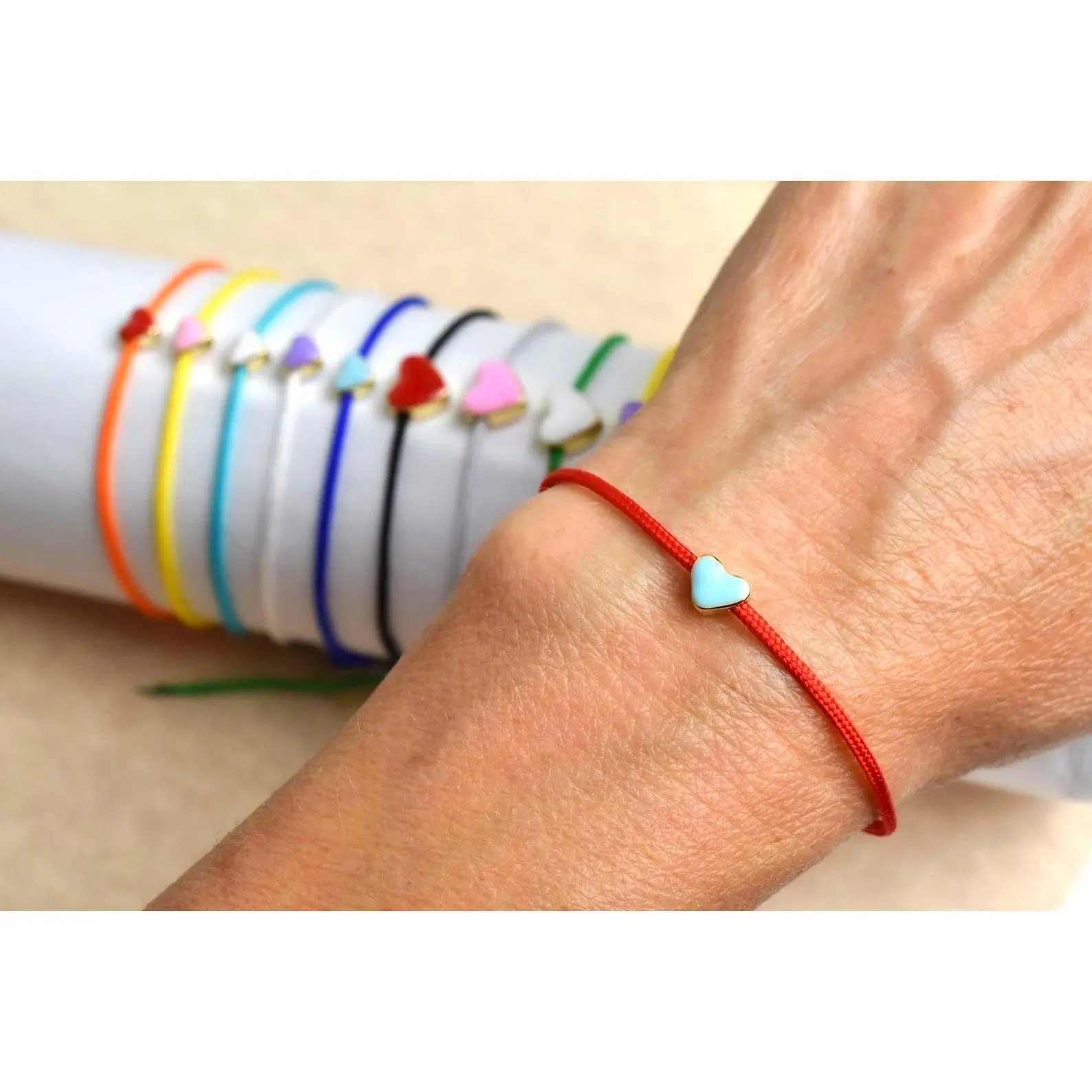 Personalized enamel heart string bracelet - choose heart and cord color