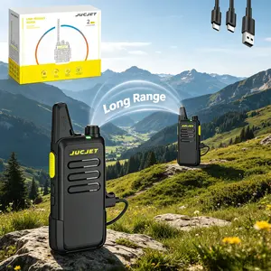JUCJET 2 Pack Rechargeable Walkie Talkies, Upgraded Long Range Two Way Radios with Frequency Copy, Noise Reduction & VOX, Handheld Digital Intercom for Camping