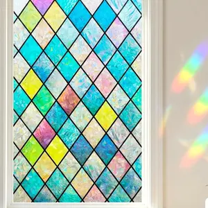 Colorful Stained Glass Window Film, Rainbow Door  Films Static Cling Window Tint Decorative Window Decal Heat Cotrol Anti UV for  and Office,17.5x78.7 in.