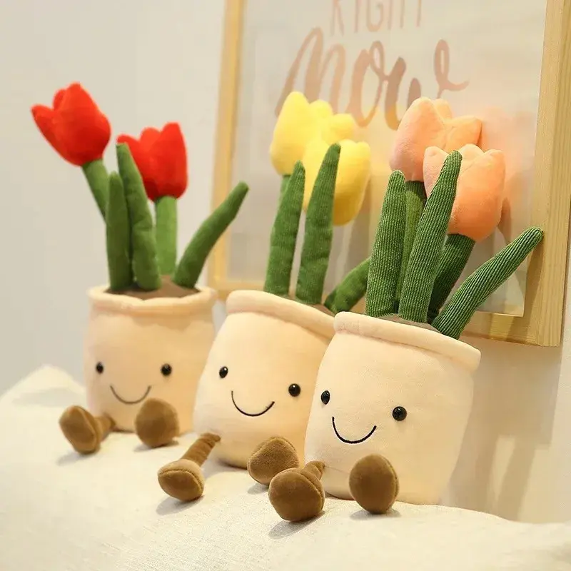33cm Super Soft Lifelike Tulip Potted Polyester Stuffed Toy - Cute Girly Gifts, Bookshelf Flower Decor Plants for Doll & Stuffed Toy Enthusiasts, Decoration