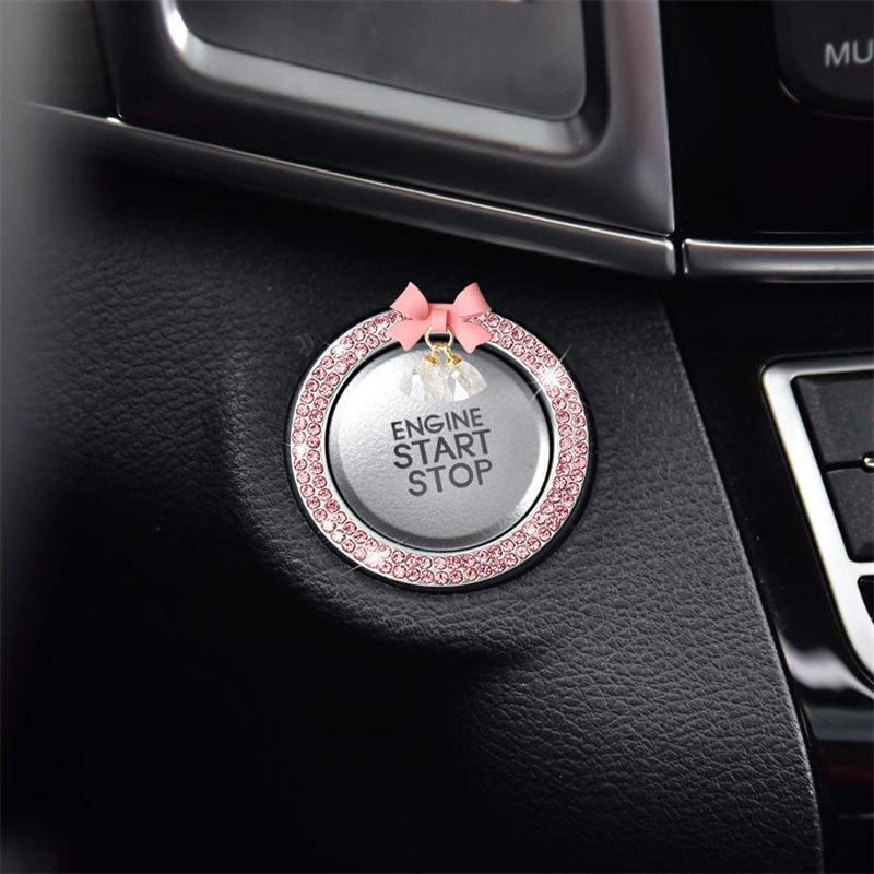 Rhinestone Decor Bowknot Design Car Engine Start Stop Button Ring, Car Engine Start Stop Button Decoration, Car Interior Accessories for Women, Car Decorations, Automotive, Vehicle
