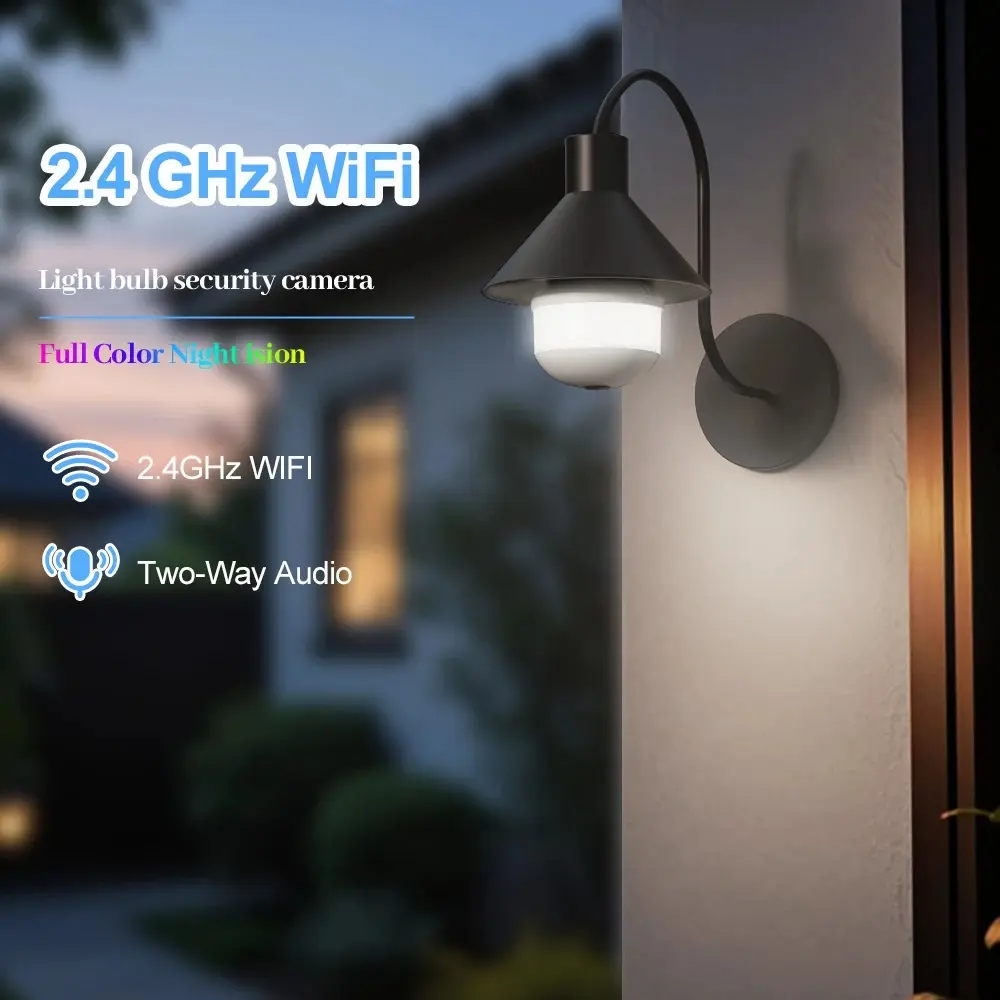 E27 Standard 360-Degree Fisheye WiFi Bulb Camera, Easy-Installation Indoor Security Camera