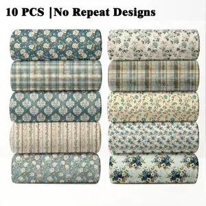 10PCS Dusty Blue Cottage Print Fabric, 23x55cm (9x22in) Classic Vintage Cottage Pattern Quilting Home Decor DIY