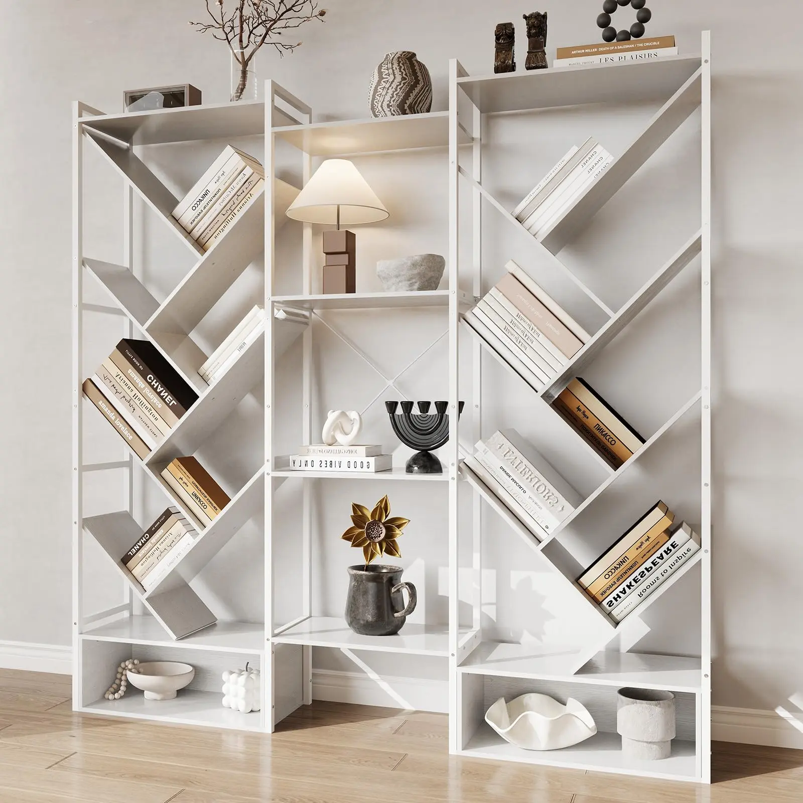 Garvee Triple 5 Tier Industrial Bookshelf with 24 Open Display Shelves, Large Wooden Tall Standing Bookcase for Living Room, Home, Office in White, Black, or Brown Finish