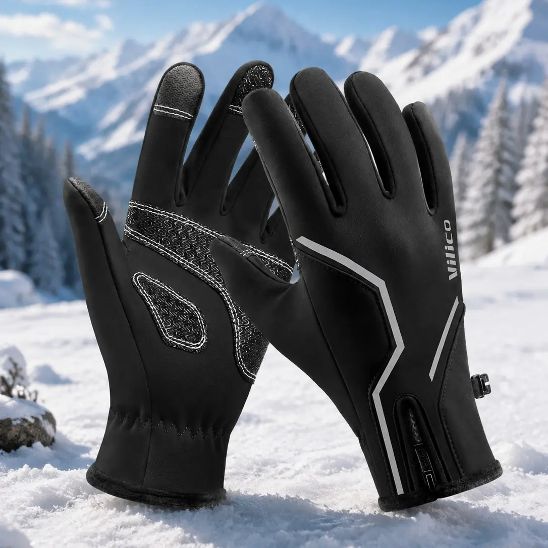 1 pair of winter thickened fleece-lined cycling gloves, unisex outdoor anti-slip sports gloves, waterproof, windproof and warm winter ski gloves suitable for road bicycles and motorcycles