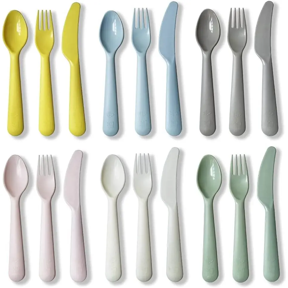 18Pcs Plastic Toddler Utensils Set Kids Spoons Forks Knife Colored  Flatware Set Silverware Set Reusable Utensils BPA FREE Dishwasher Safe Cutlery New model led