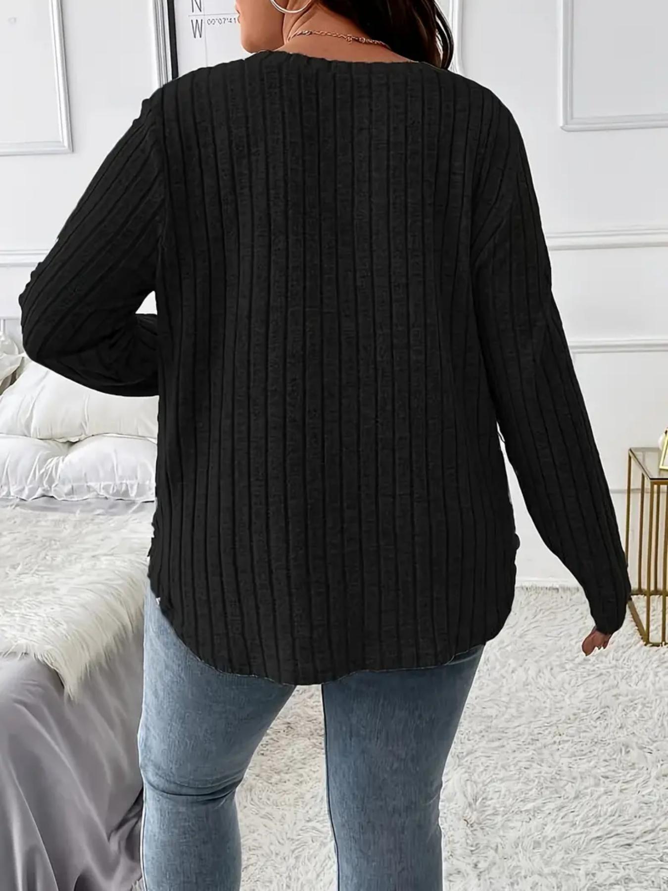 Plus Size Solid Long Sleeve Tee, Casual Comfy V Neck Top for Fall Daily Outdoor Wear, Women Plus Clothing for Fall , Fall Outfits 2024, Fall Outfits, Earthtone Fallfreshness, Dressy Casual Tops
