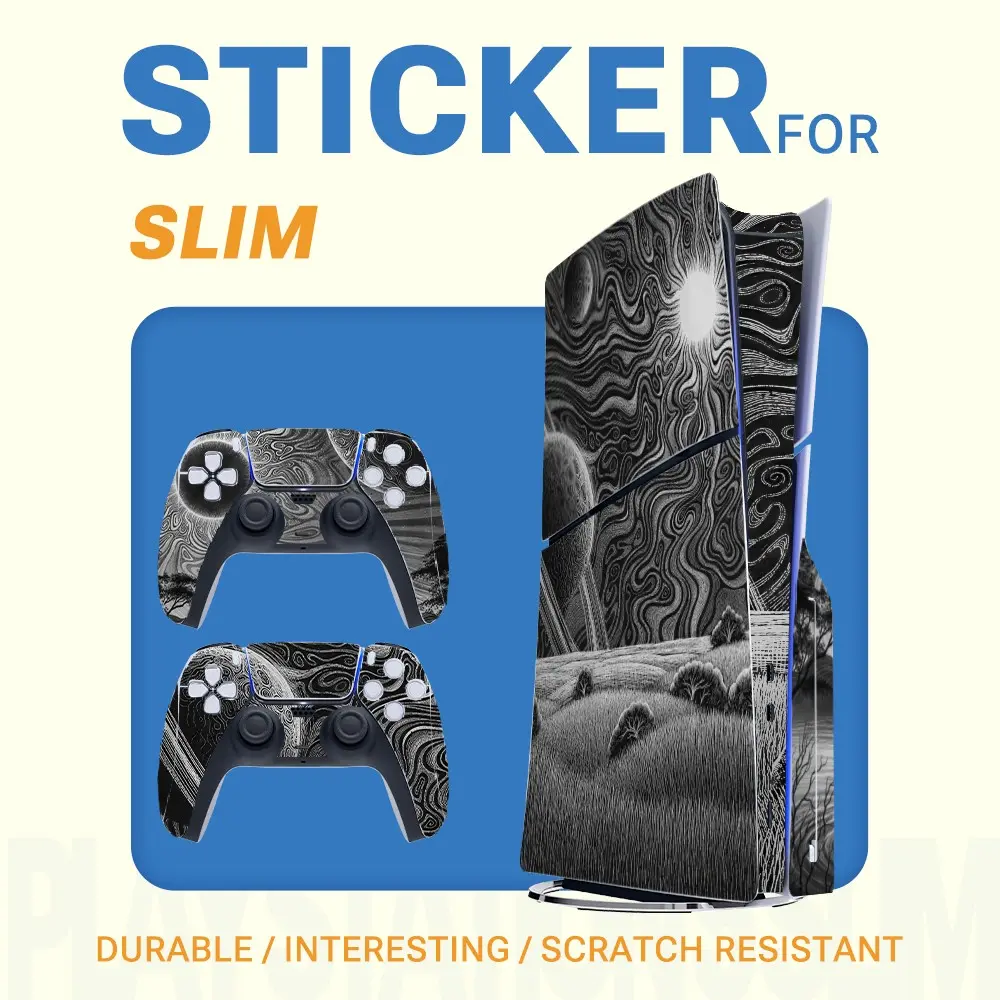 and Swirl Line Landscape Art Vinyl Decal Sticker, Fits Ps5 Slim Disc Version Controller, Waterproof, Scratch-Resistant, Removable