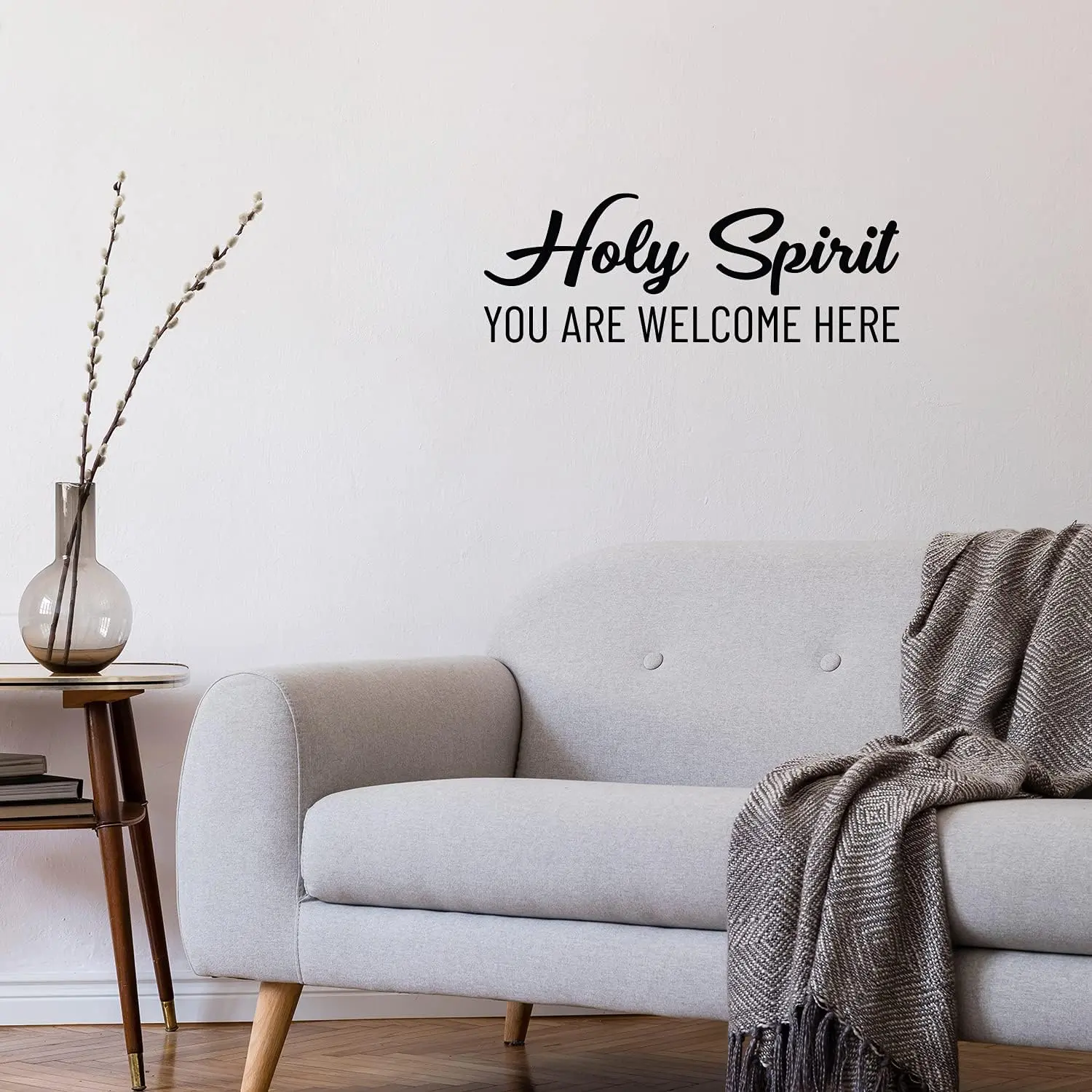 Vinyl Wall Art Decal - Holy Spirit You Are Welcome Here - 9" x 25" - Modern Cute Inspiring Lovely  Quote Sticker For  Bedroom Living Room Office Coffee Shop Religious Center Decor (Black)