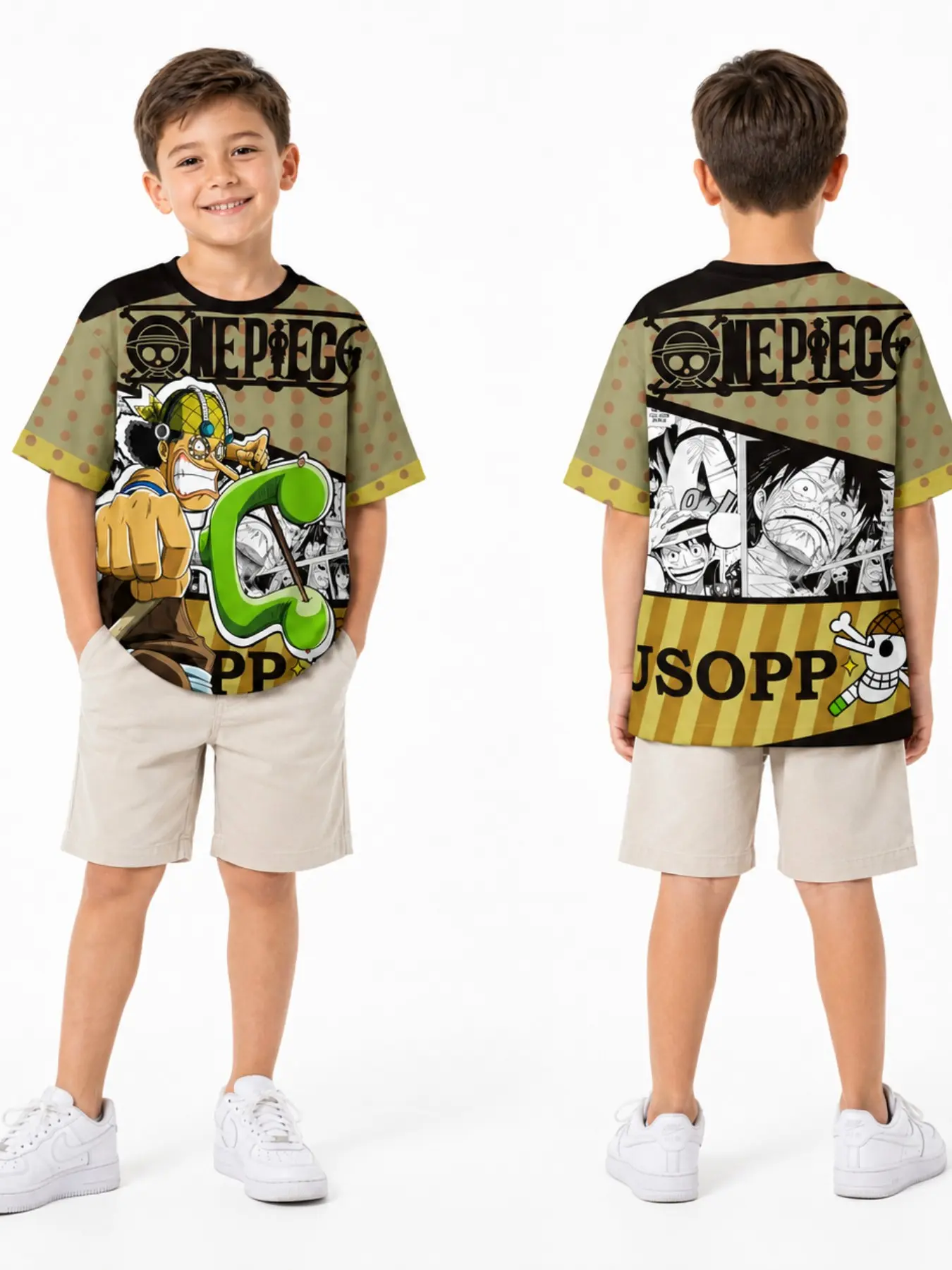 Anime One Piece Official Summer T-Shirt, Luffy Zoro Digital Print Round Neck, Kids 6-14 Years, American Street Style, Cartoon 3D Design