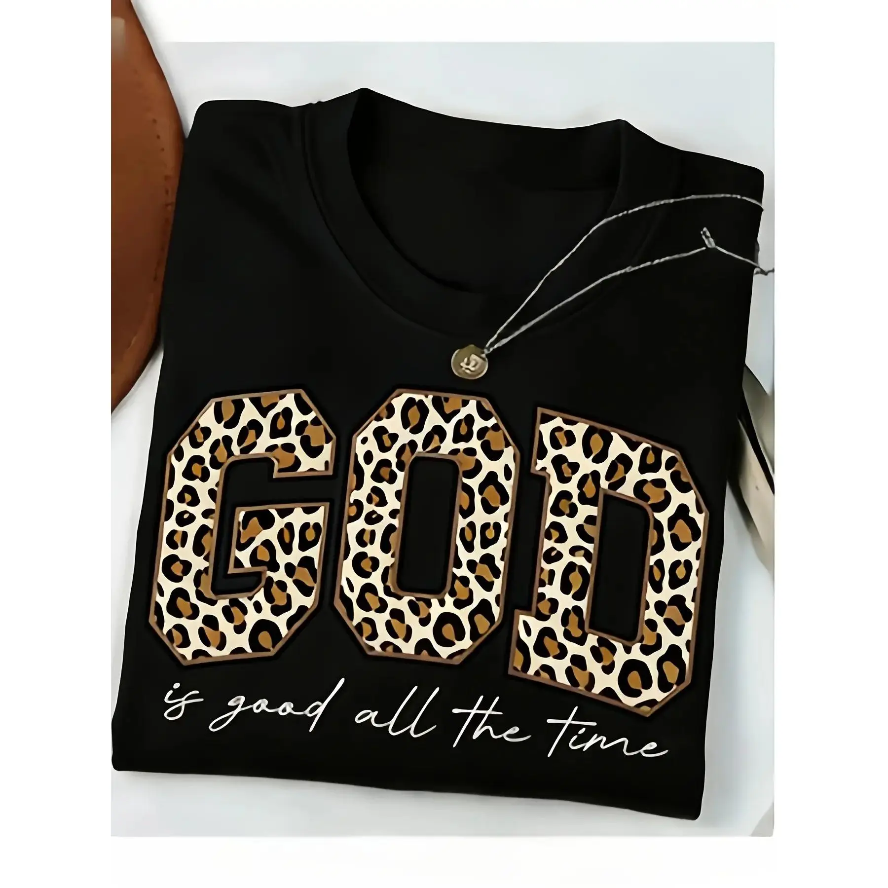 Leopard Print GOD Good Time Printed T-Shirt,Women'S T-Shirt, Loose Fit Meat Blocking And T-Shirt, Elastic Fabric Not Tight, Paired with Jeans Trendy And Cool Explosive Street, Gentle with Long Skirt, a Must-Have