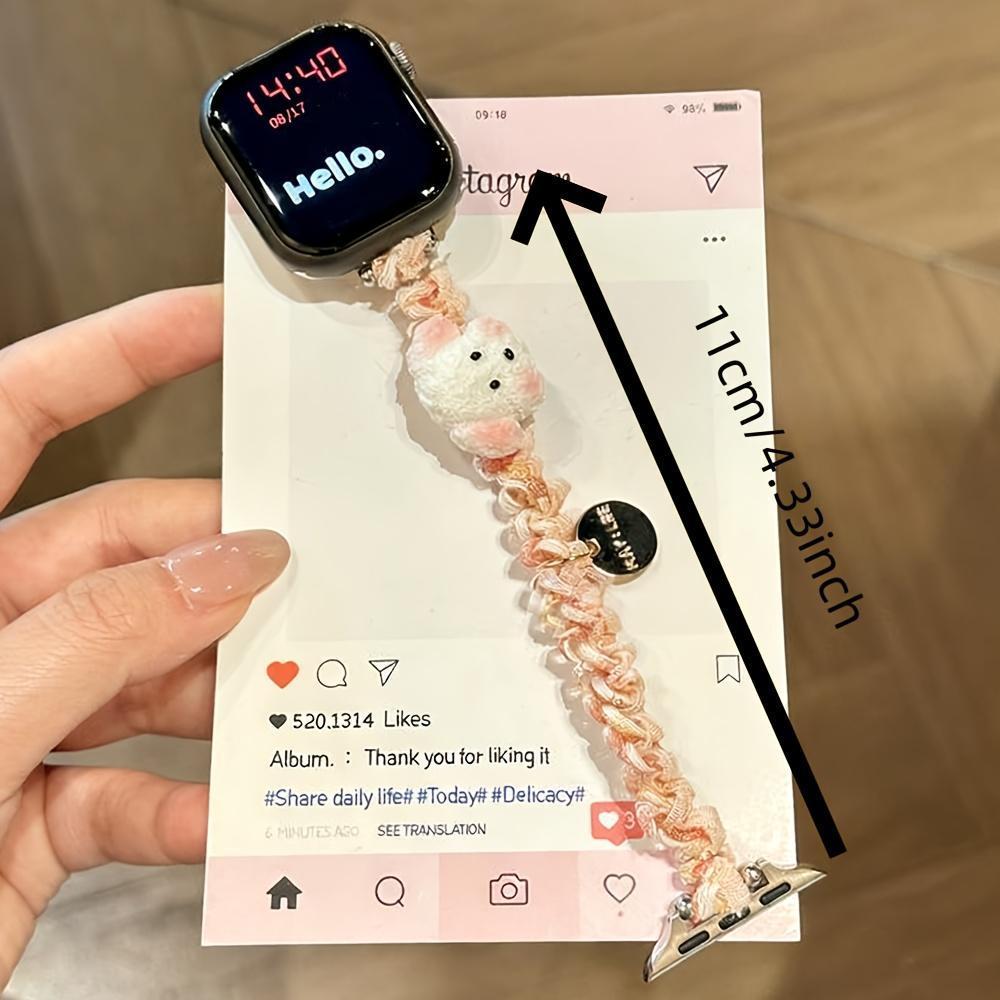 Stylish Cute Scrunchie Gradual Change Elastic Bands with 3D Puppy Dog Pendant for Apple Watch Band 46mm 45mm 44mm 41mm 42mm 38mm 40mm 49mm Ultra 2 Kawaii Adjustable Nylon Straps for iWatch Series 10 9 8 SE 7 6 Stylish Smartwatch Wristband