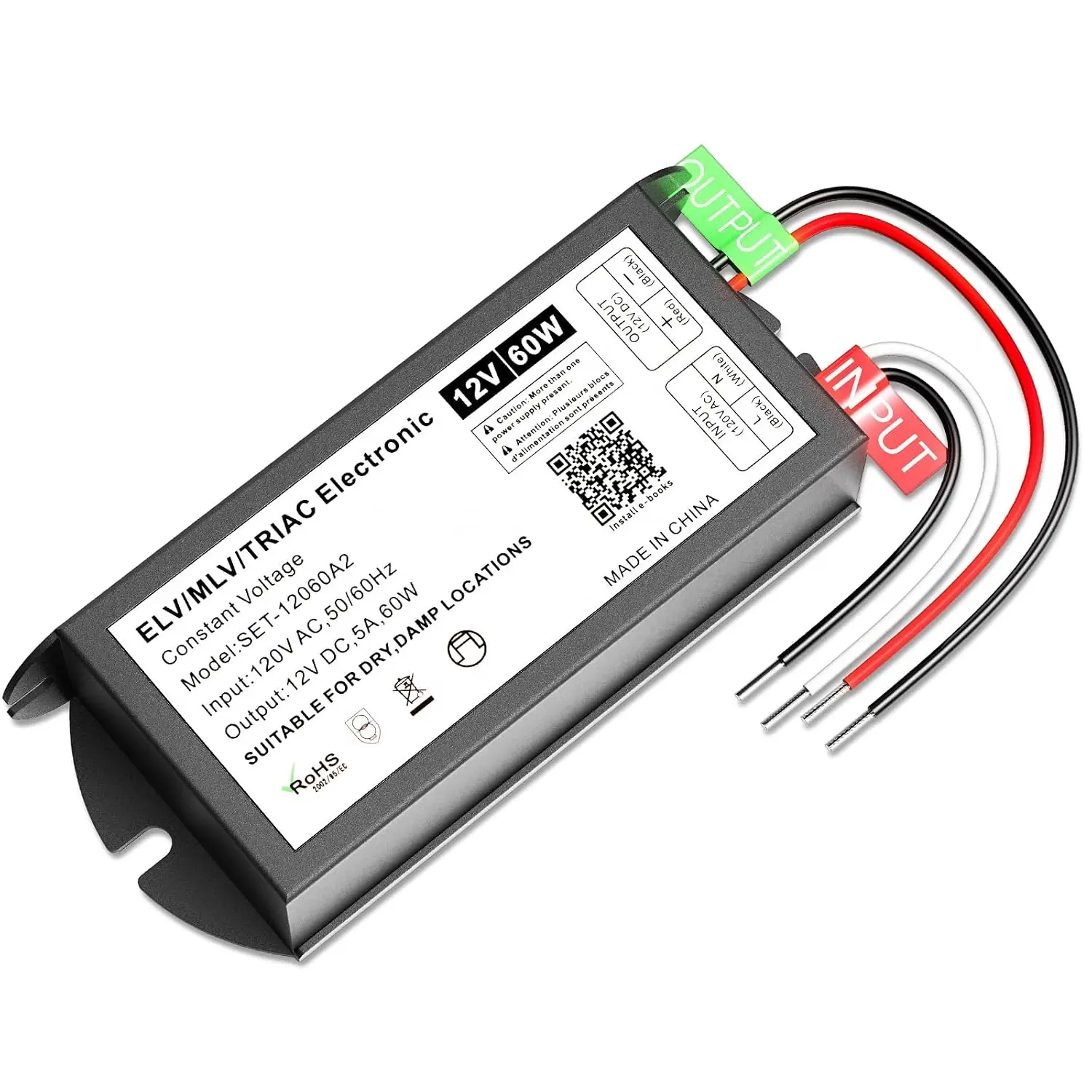 Dimmable LED Driver 12V 60W, Triac ELV/MLV LED Transfomer & Power  Compatible with  Lutro/Leviton Dimmers, Smooth Flicker Free Dimming for LED Lights Strips Cabinet