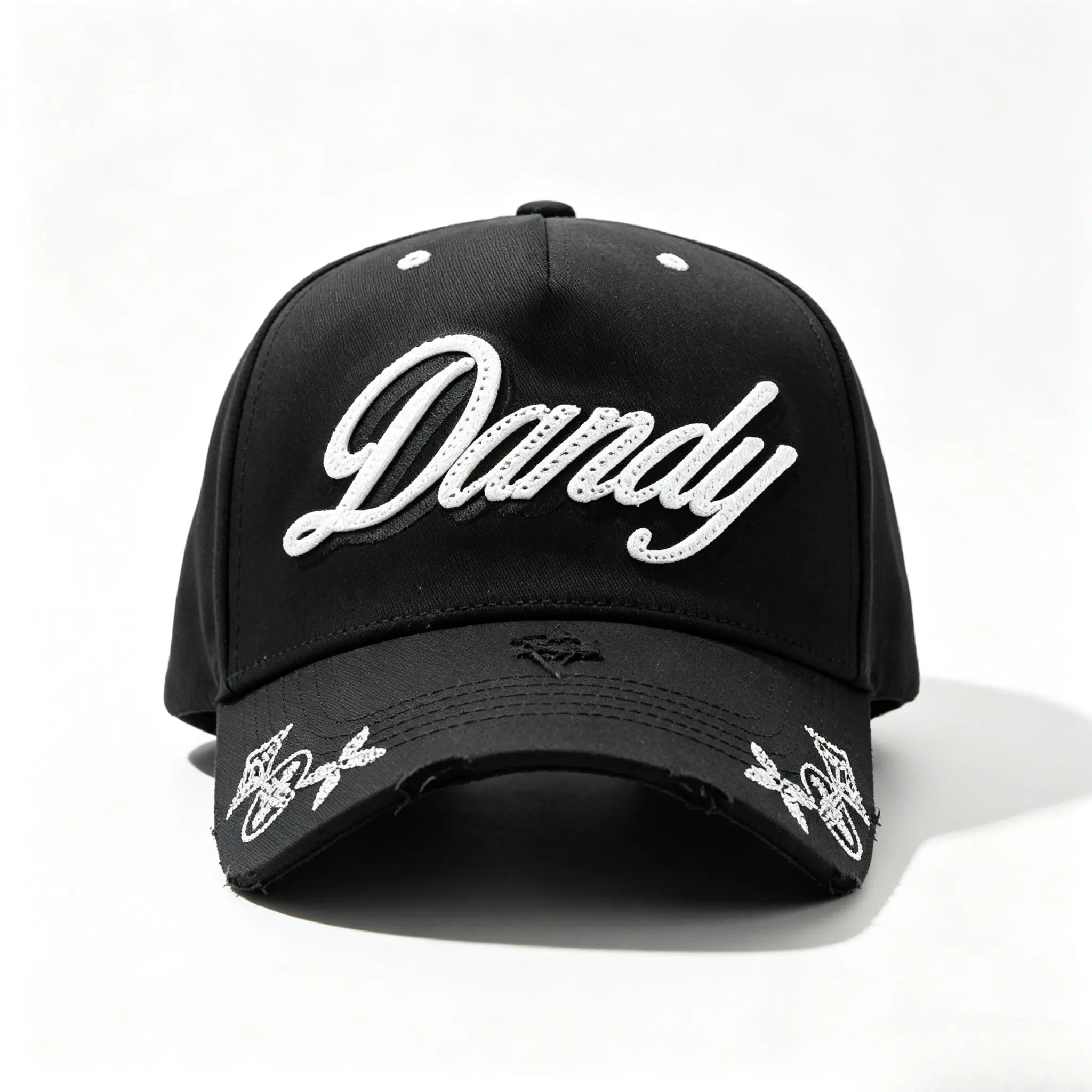 Vintage Dandy Script 3D Embroidery Baseball Cap |   Distressed Brim Adjustable Hip Hop Street Hat