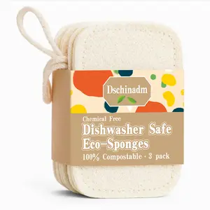 3-Pack Natural Luffa Cleaning Sponges | 100% Organic, Compostable & Non-Scratch | Plant-Based Scrubber for Dishes & Vegetables, 4.4x2.8 Inches