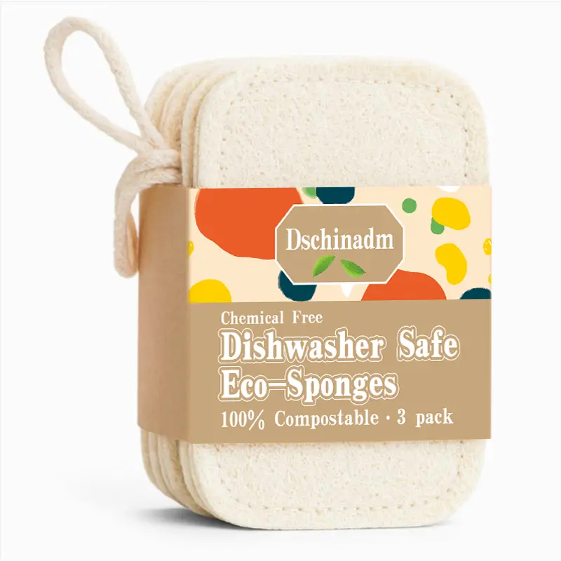 3-Pack Natural Luffa Cleaning Sponges | 100% Organic, Compostable & Non-Scratch | Plant-Based Scrubber for Dishes & Vegetables, 4.4x2.8 Inches