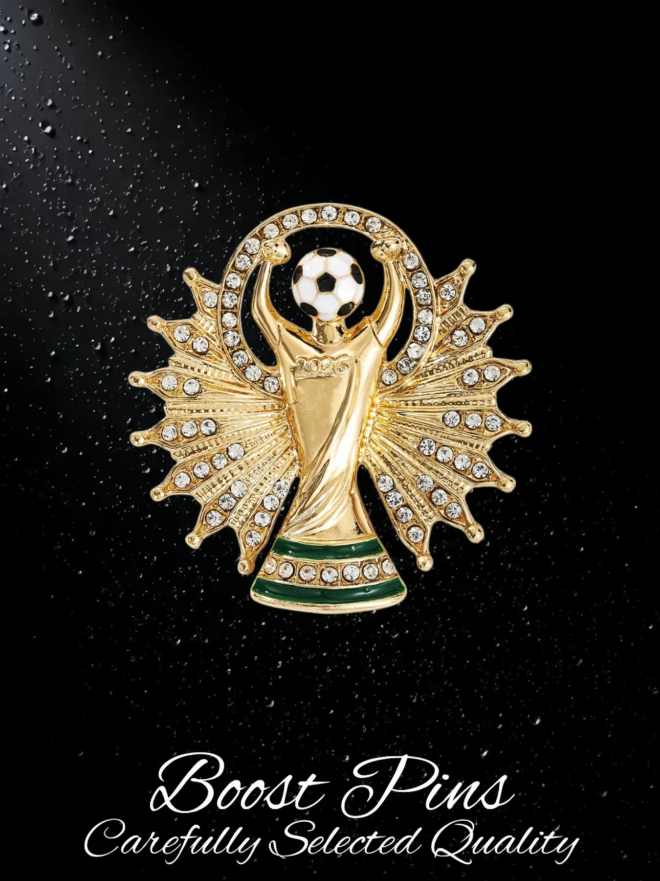 Water Drill Crystal Football Player Brooch, Enamel Tie Pin, Shiny Sports Badge, Unisex, Soccer Fan Jewelry, Party Accessory
