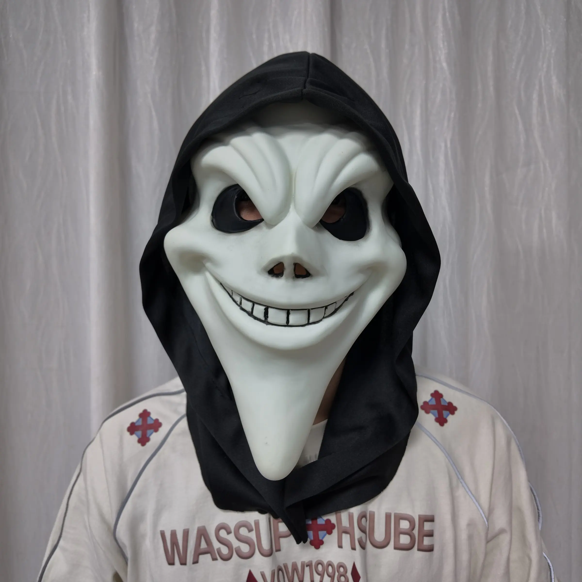 Ghost Face Mask with Hood, Scary Movie Killer Cosplay, Realistic Latex Halloween Costume for Adults & Teens, Hyper Realistic Mask