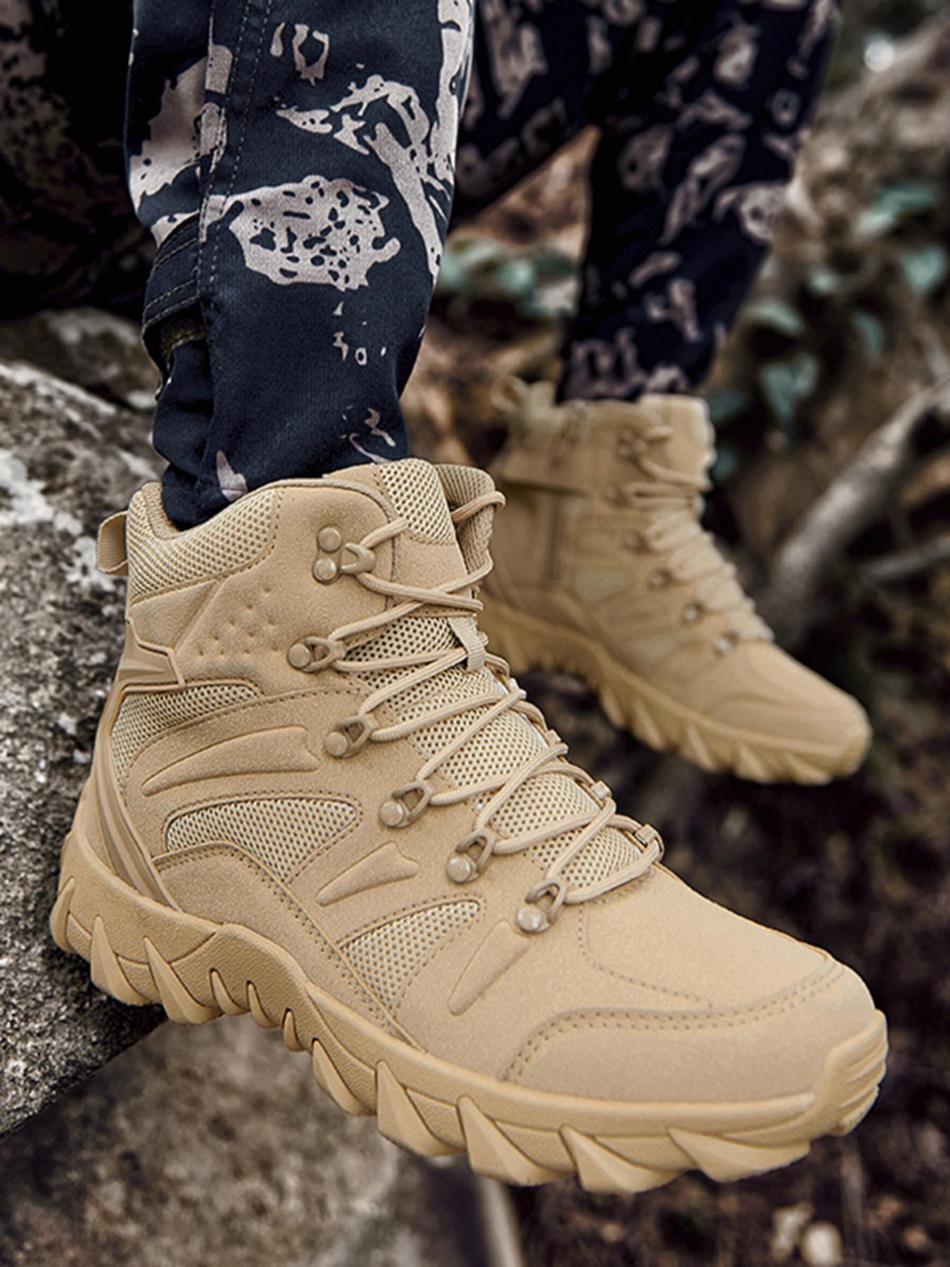 Men's Fashionable Plain Color Boots, Casual Comfortable Breathable Non-slip Boots, Outdoor Boots for Men, Lightweight Tactical Boots