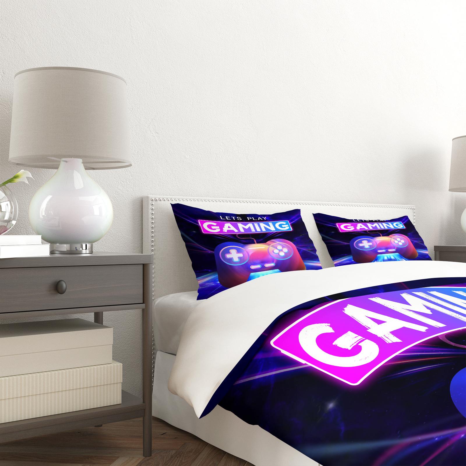 Cool Gaming Controller Pattern Sheet Set with Pillowcase, Soft Polyester Fiber Bedding, Zipper Closure, Breathable, All Seasons Use