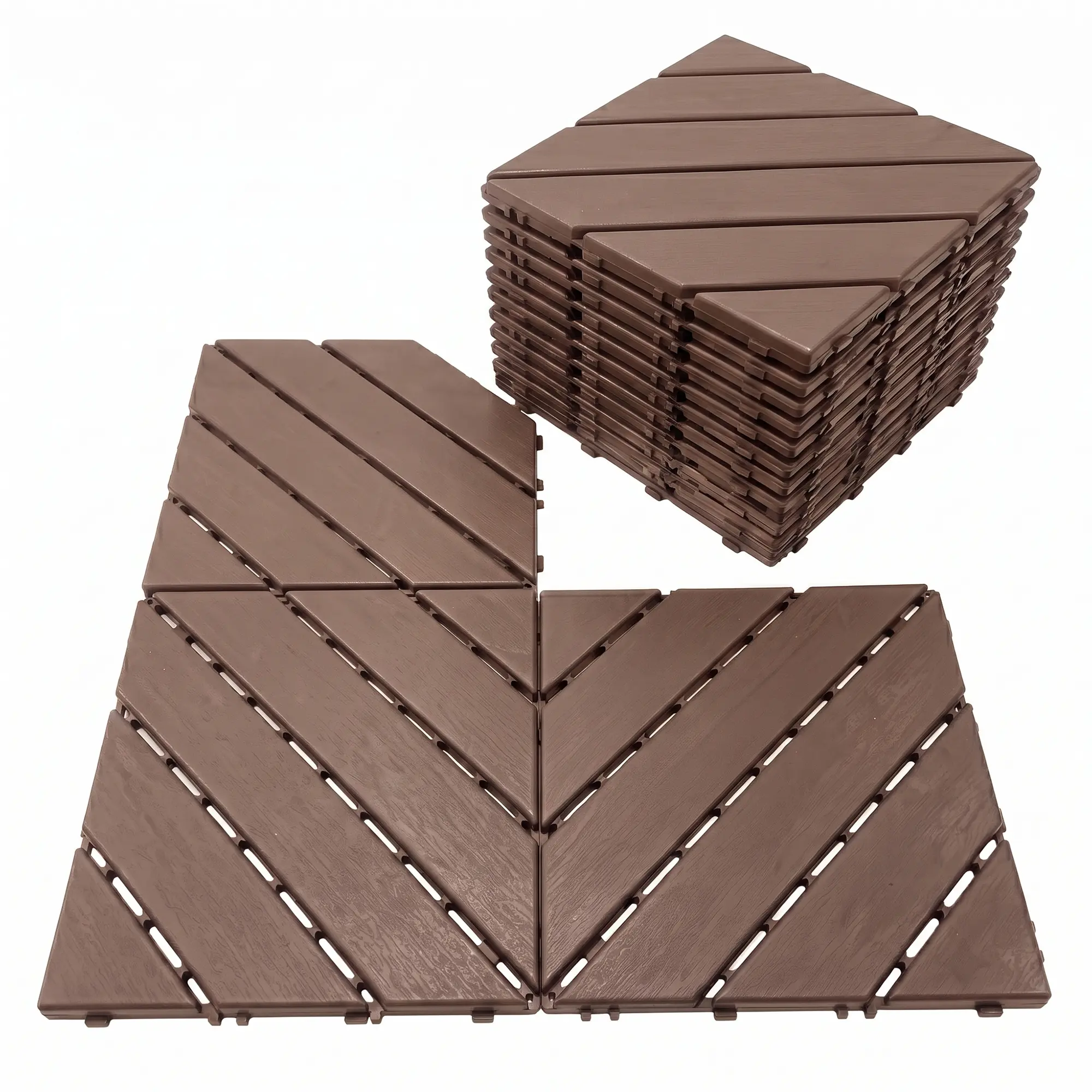 ARCH 44-Pack 12x12 Inch Interlocking Plastic Deck Tiles, Antique Brown Waterproof Non-Slip Snap-Together Outdoor Patio Flooring, All-Weather Drainable Hollow Base Tiles for Poolside, Porch, Garden, Backyard, Balcony, Garage, RV, Shed Floor