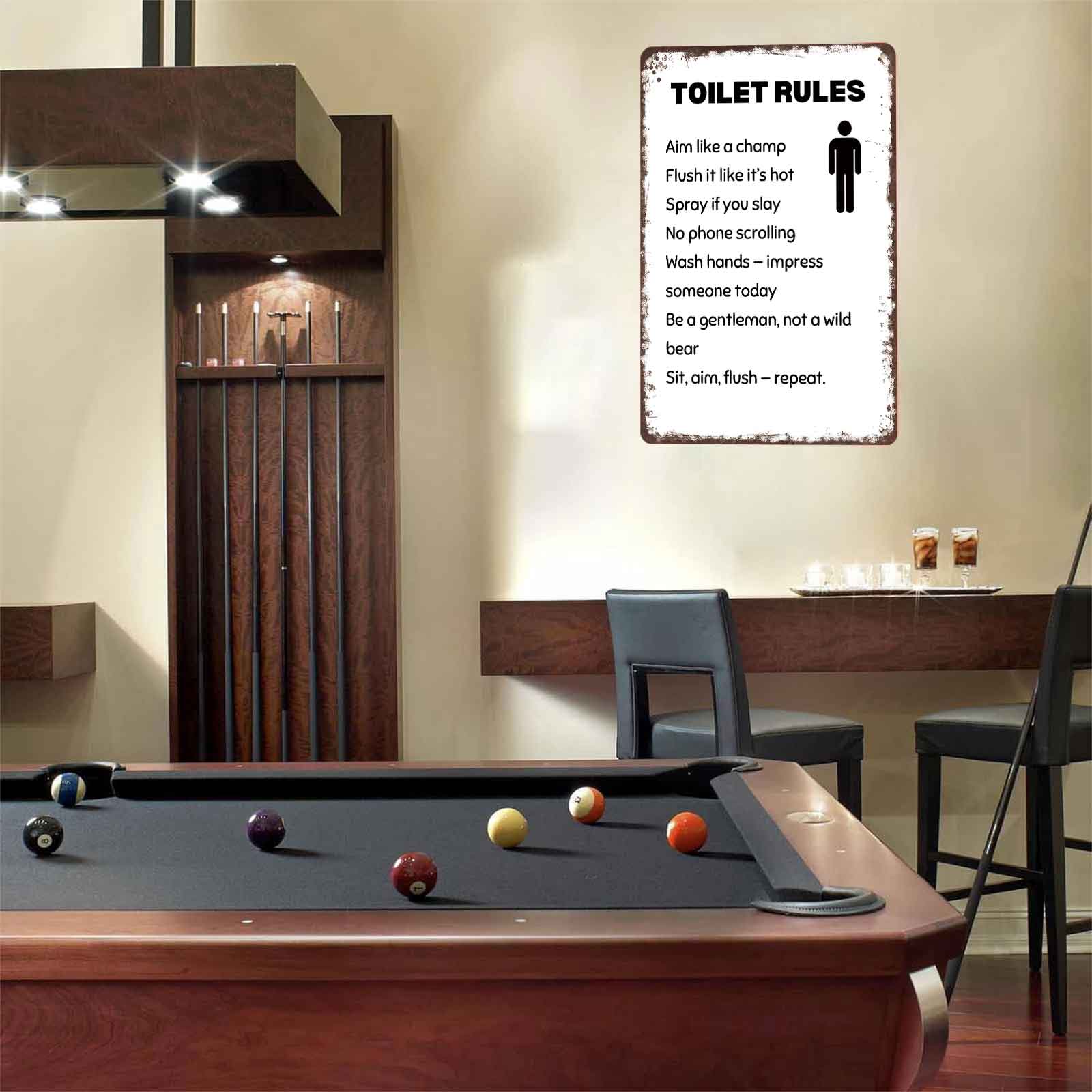 8x12 Inch Aluminum Metal Sign - "TOILET RULES Aim Like A Champ Flush It Like It’s Hot" |   Funny Man Cave & Bathroom Decor, Ideal for Home, Bar, Restaurant, Gas Station, and Public Restrooms |   Hilarious Tin Wall Art, Great Gift for Dads & Friends