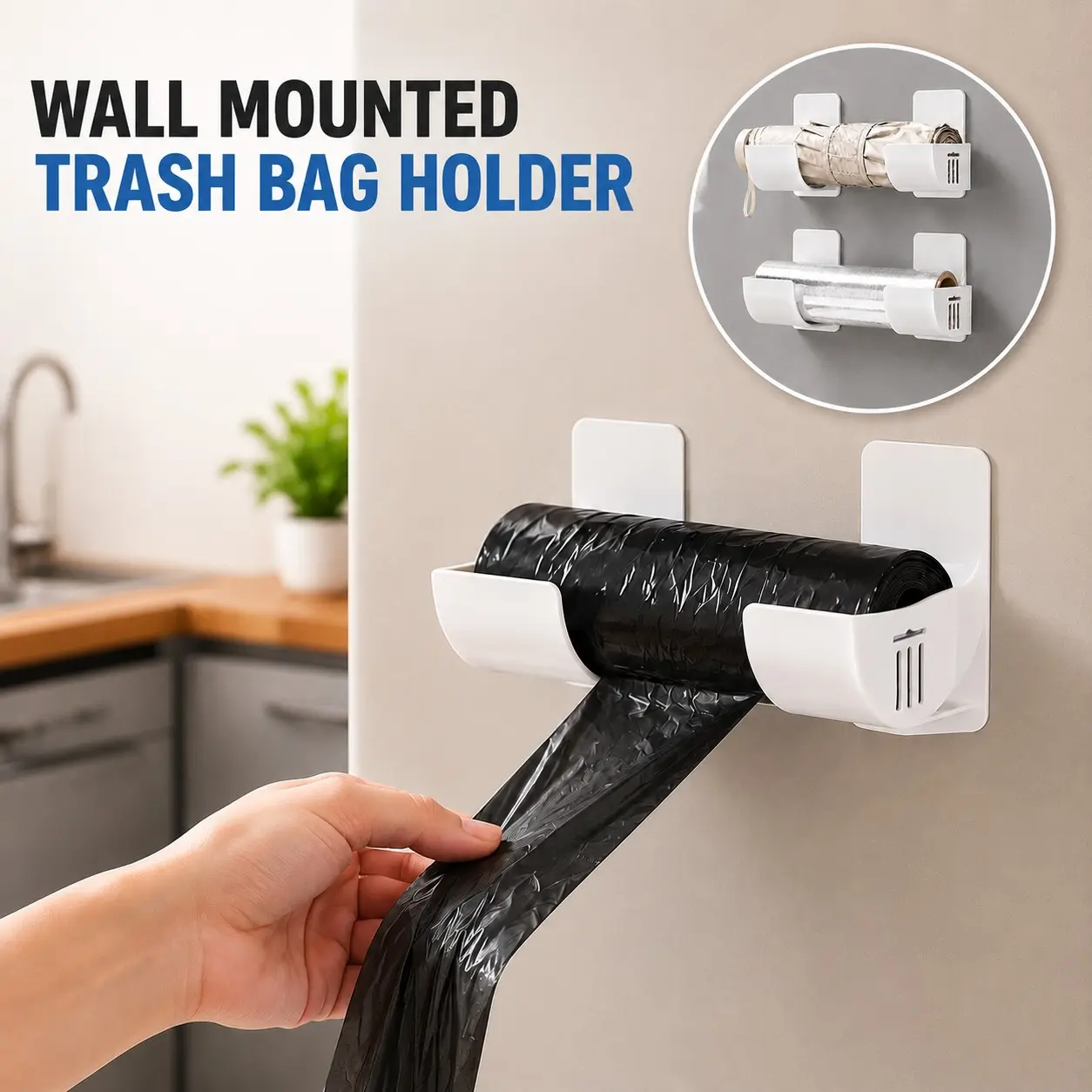 1 Set (Black/White), Trash Bag Holder, Wall-Mounted Storage Rack, Kitchen Organizer, Soap Dish, Fridge Side Hook, Space-Saving, Easy to Pull Out, Declutter Your Kitchen, Easy Access