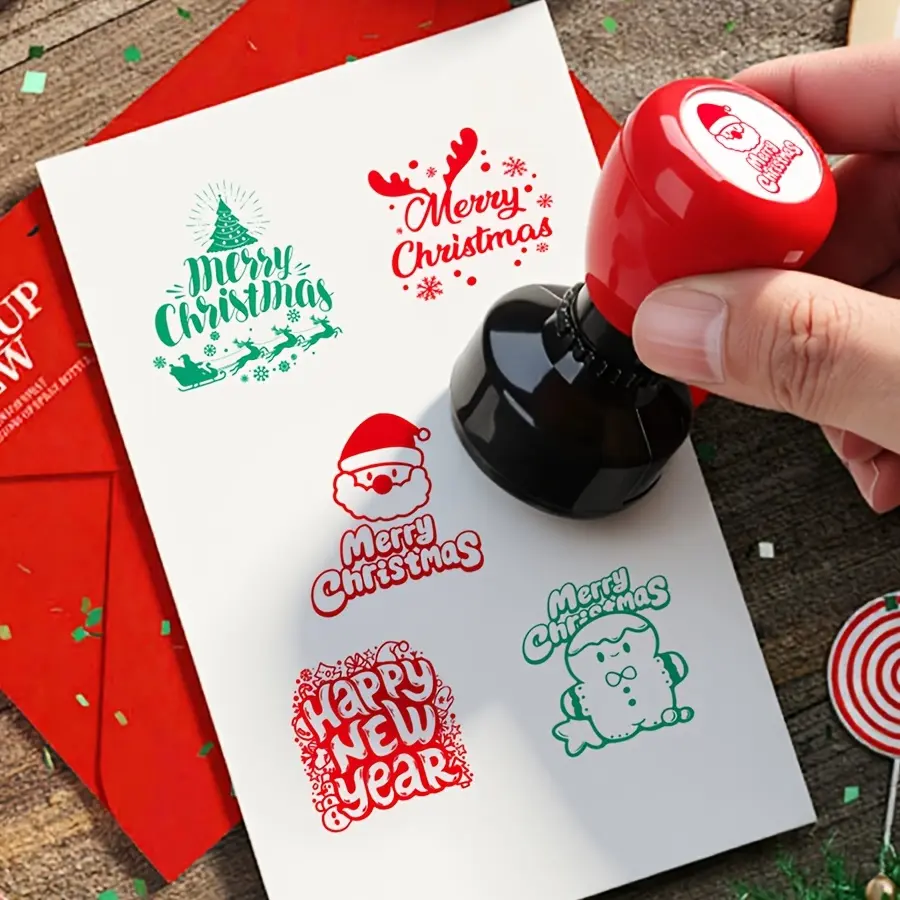 Personalized custom seals, engraving photosensitive seals, automatic ink removal seals, Christmas cartoon patterns, Santa Claus, reindeer, happiness, Christmas tree, Happy New Year, suitable for gift giving, card and letter stamping, Christmas decoration