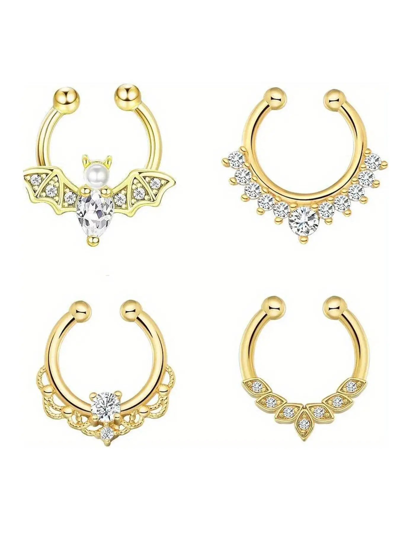 4 Pcs Faux Septum Ring For Women Men Stainless Steel Fake Septum Piercing Jewelry Non-Pierced Clip On Nose Ring Hoop Nose Rings Hoops