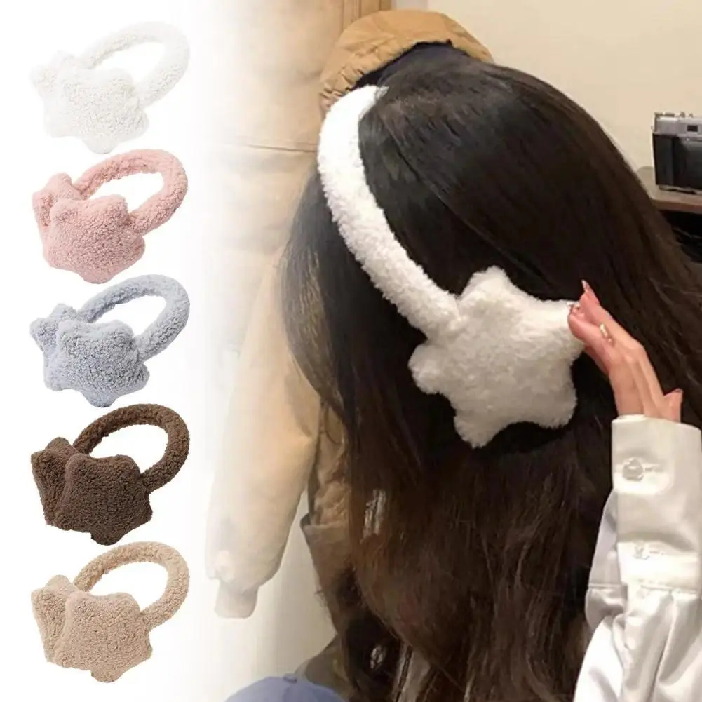 Fashion Autumn Winter Star Fluffy Earmuffs Cute Plush Solid Color Ear Muffs Cold Protection Women Ear Cover Keep Warm