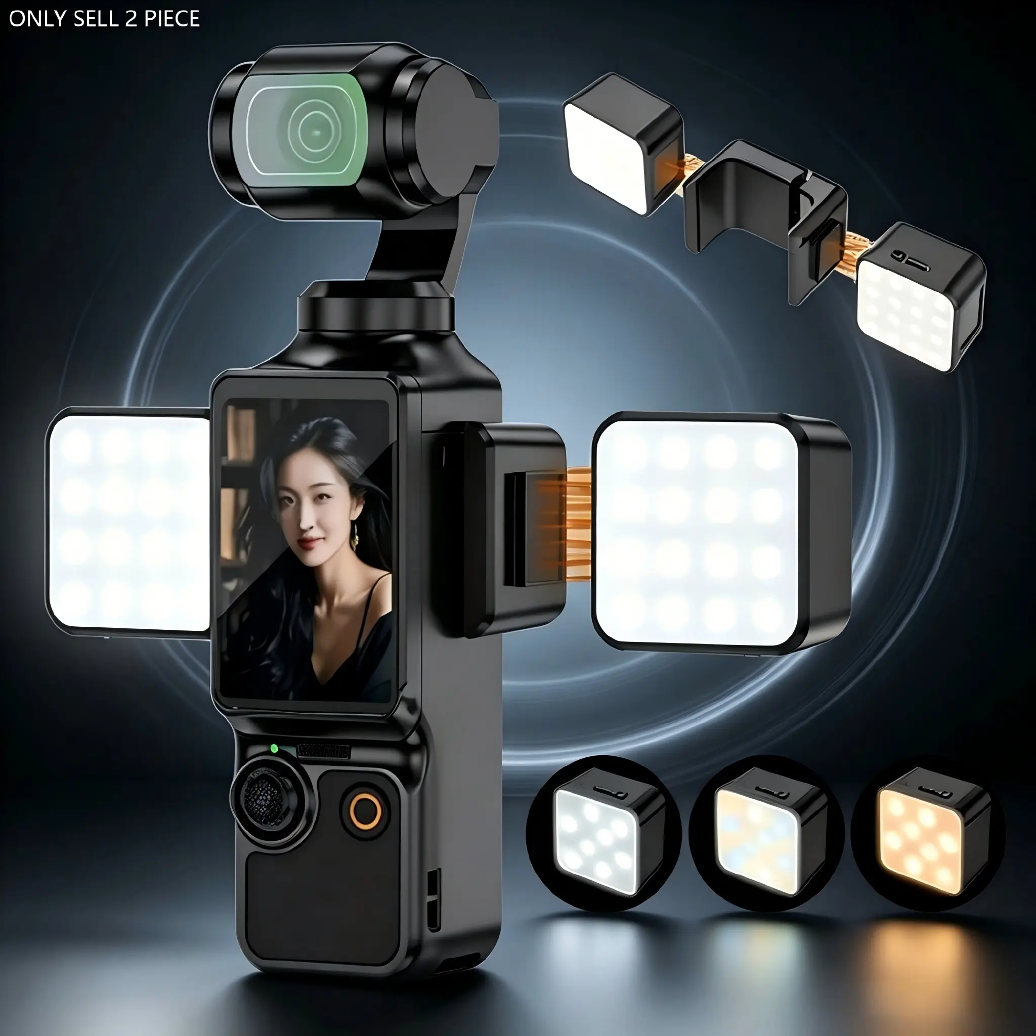 2-Pack Magnetic Mini LED Light Accessories for Pocket 3, Portable Fill Light, Dimmable Fill Light for Video Shooting, supports 3 color modes and brightness adjustment, ideal for selfies and Vlog recording, Photoshoot Accessories
