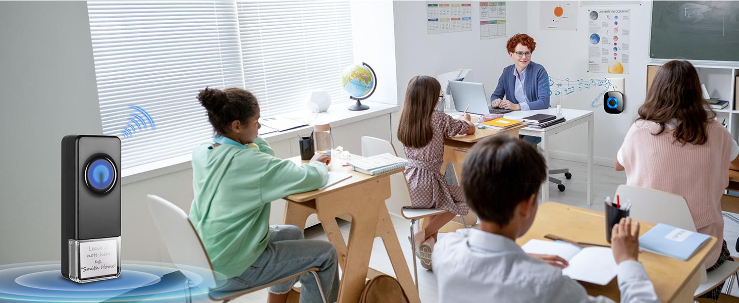 Wireless Doorbell, Classroom Door bell Chimes with Mute Mode - 58 Ringtones&5 Volume Levels Operating at 1300-ft Range LED Strobe, 2 Transmitters+3 Receivers Waterproof Doorbell Kit for Home