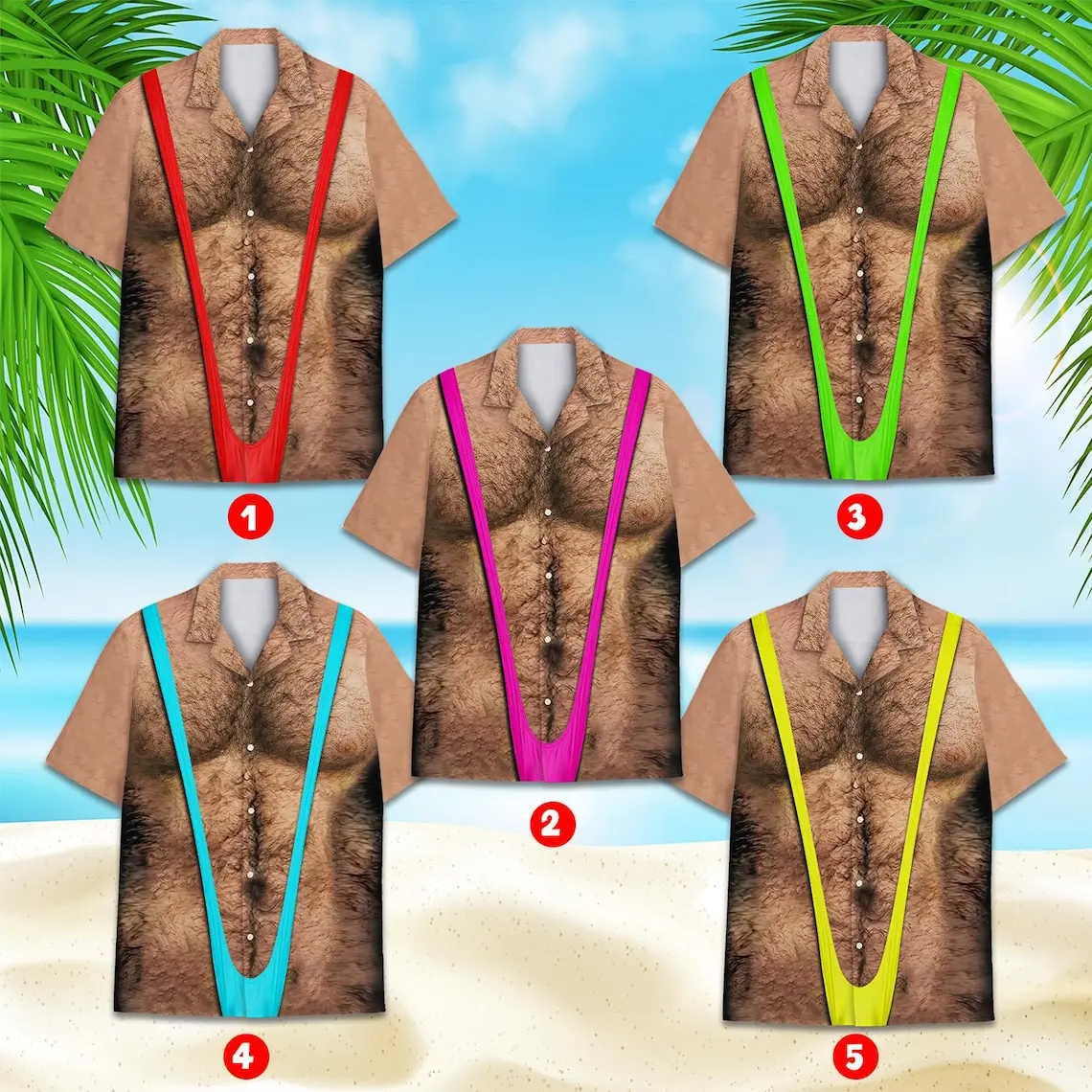 Funny Muscle Chest Hawaiian Shirt Men Women Youth, Men's Abs Aloha Shirt, Hairy Chest Swimsuit Illusion Shirt, Beach Party Gag Aloha Shirt