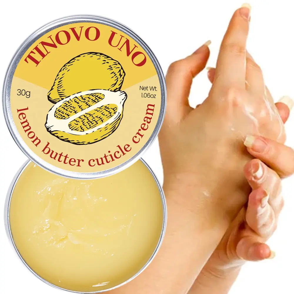 Tinovo Uno Lemon Shea Butter Cuticle Balm 30g—softens dead skin around the nails, prevents and treats hangnails, relieves dryness, whitening, and fine lines around the nails, repairs damaged cuticles, and leaves hands feeling fresh without feeling greasy