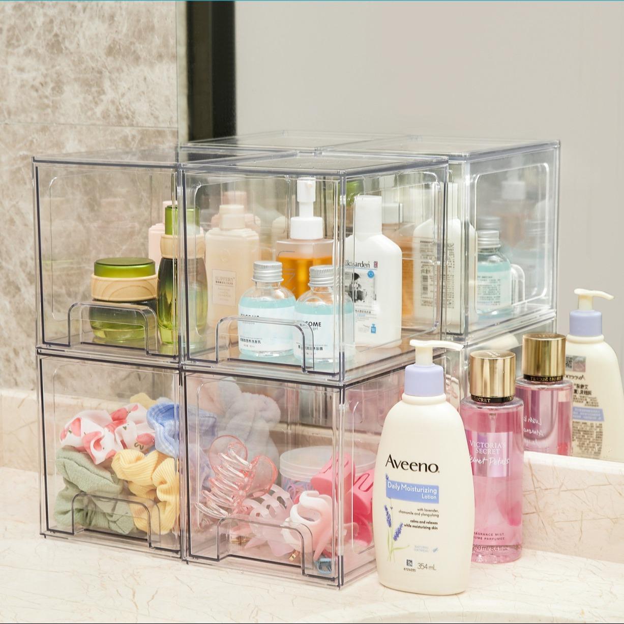 Clear Makeup Storage Box, Dustproof Stackable Makeup Organizer, Multi-layer Cosmetic Storage Box, Home Organizer for Bathroom, Kitchen, Bedroom