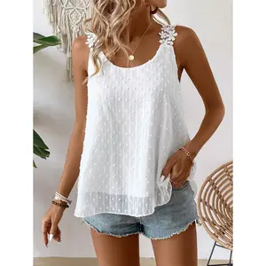 Women's Floral Applique Patchwork Round Neck Tank Top