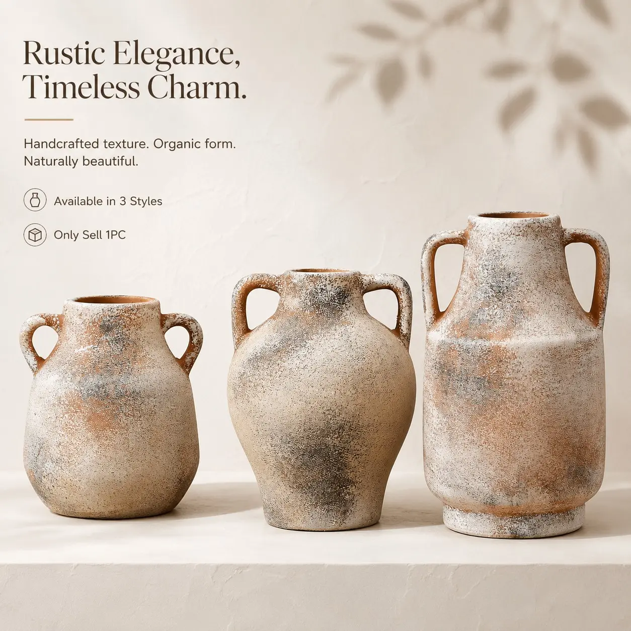 Double Ear Ceramic Vase, Dry Flower Arrangement, Sand and Charcoal Glazed Pottery, Bohemian Minimalist Shelf Decor, Reeds Compatible