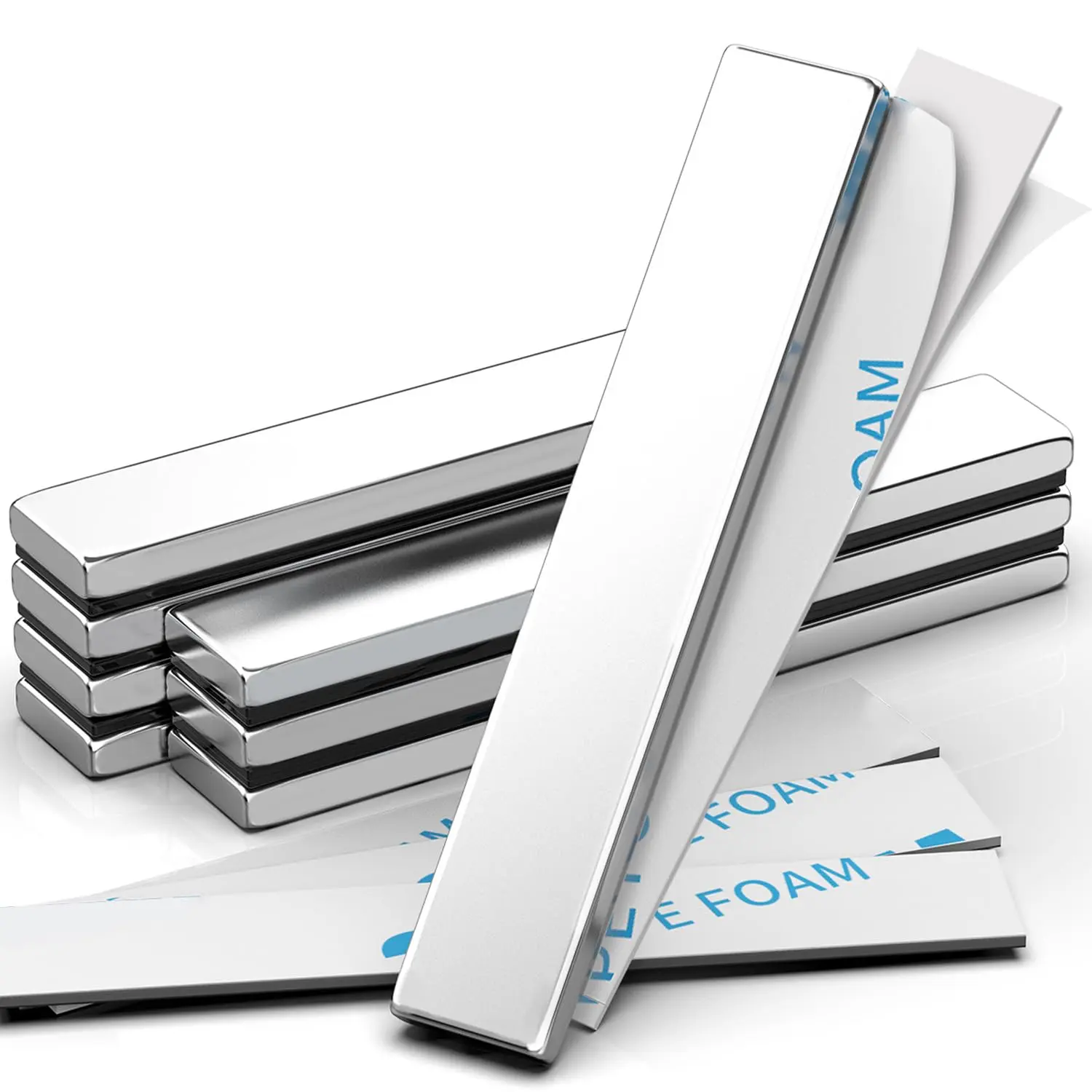Rare Earth Neodymium Magnets with Sided, 60x10x3 mm, 8 Pack| Duty Magnets, Rectangular Bar Magnets Strip for Fridge Office Science Craft, Silver