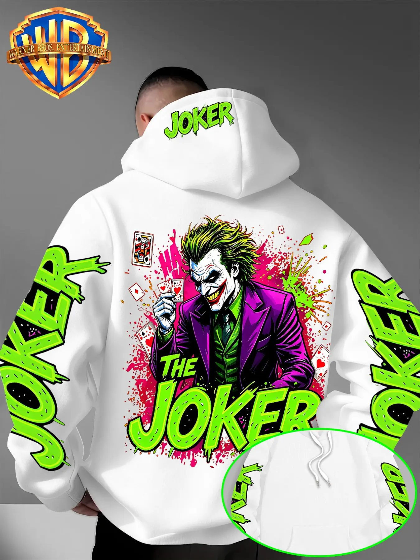 Men's the Joker Graphic Print Hoodie, Pullover Sweatshirt, Casual Fitted Style, All over Print, Splatter, Hip-Hop Streetwear